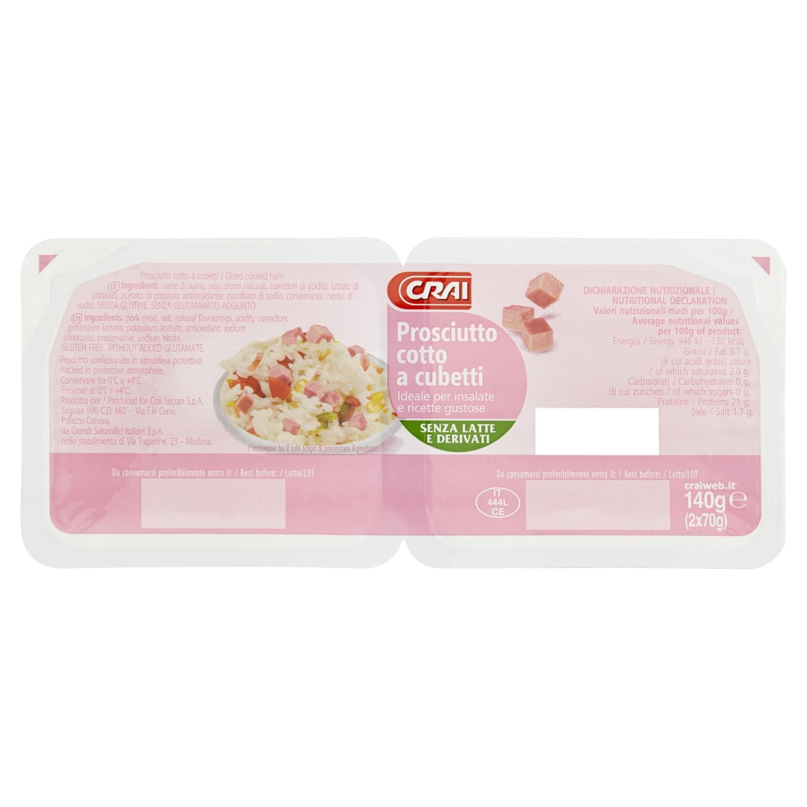 Crai Prosciutto cotto a cubetti 2 x 70 g