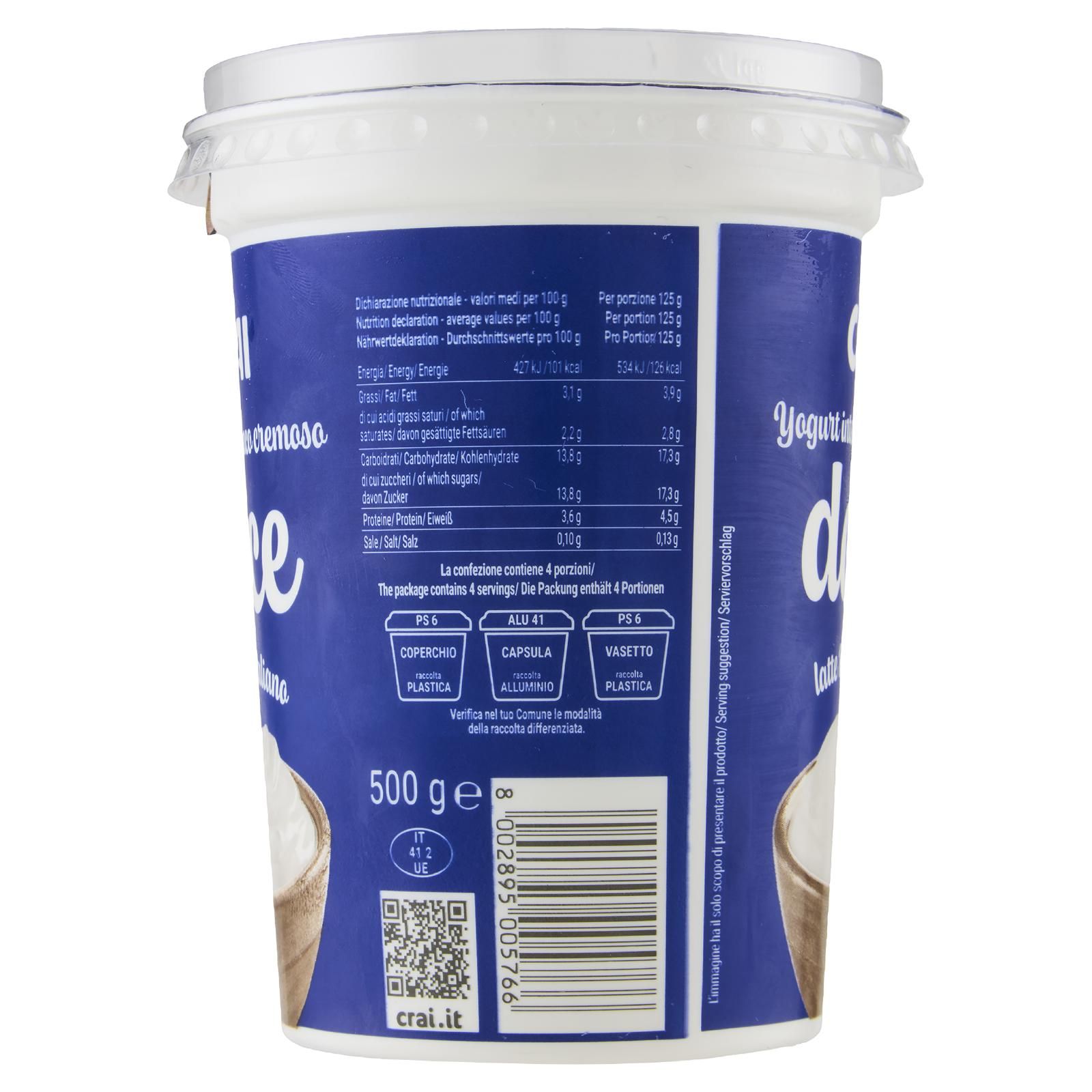 Crai Yogurt intero bianco cremoso dolce 500 g
