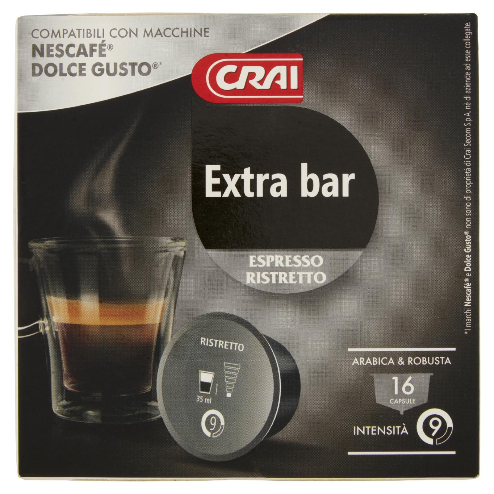 Crai Extra bar Espresso Ristretto 16 Capsule Compatibili con Macchine Nescafé® Dolce Gusto® 120 g