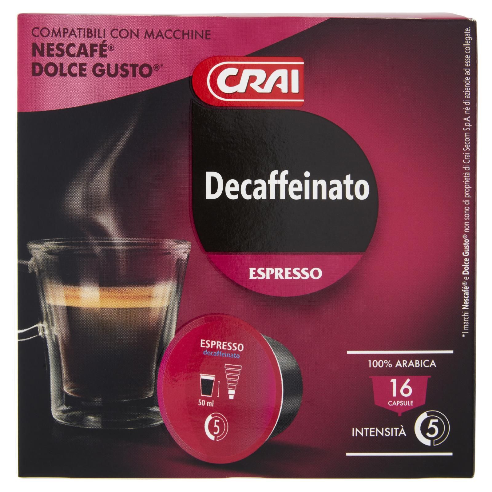 Crai Decaffeinato Espresso 16 Capsule Compatibili Con Macchine Nescafé® Dolce Gusto® 120 g