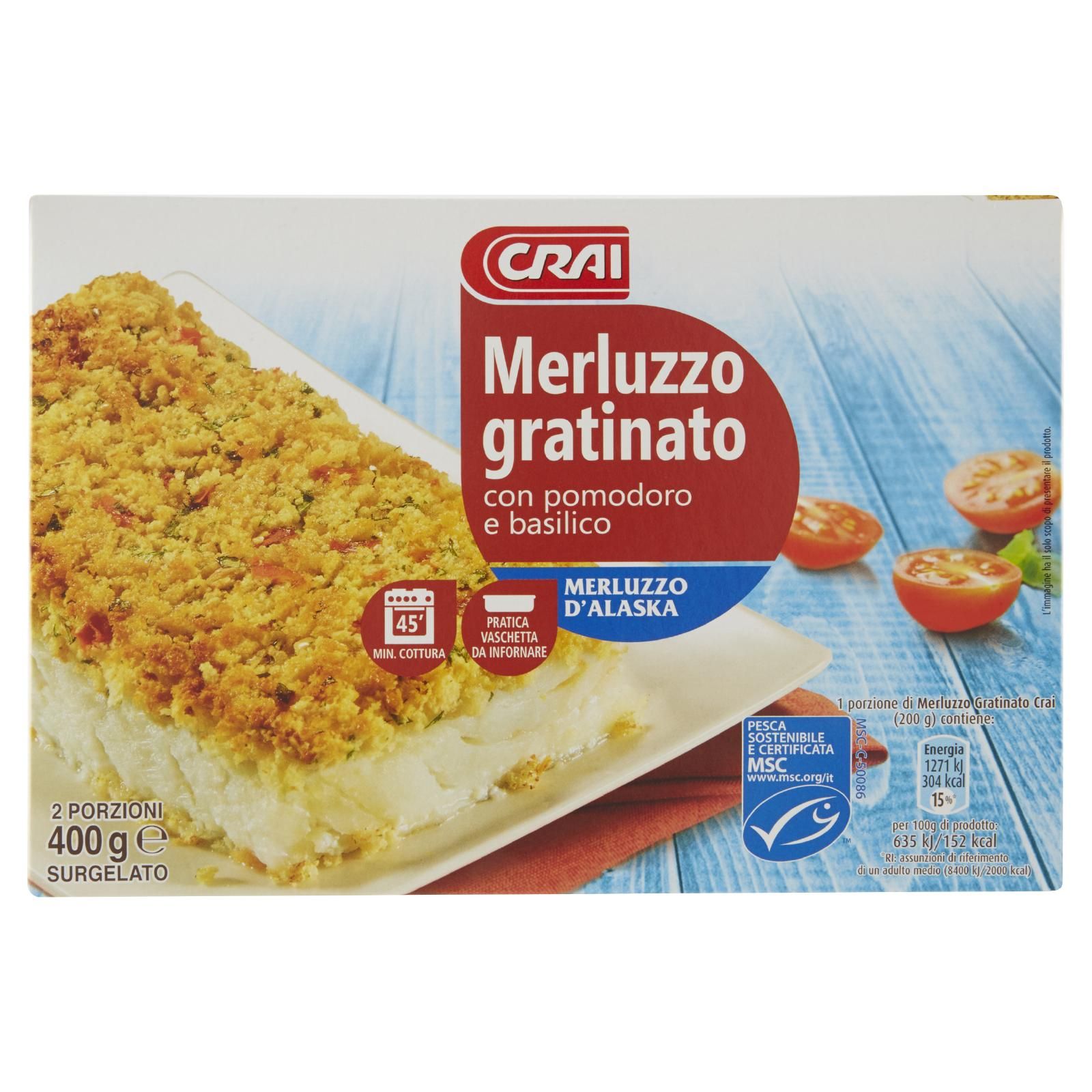 Crai Merluzzo gratinato con pomodoro e basilico Surgelato 400 g