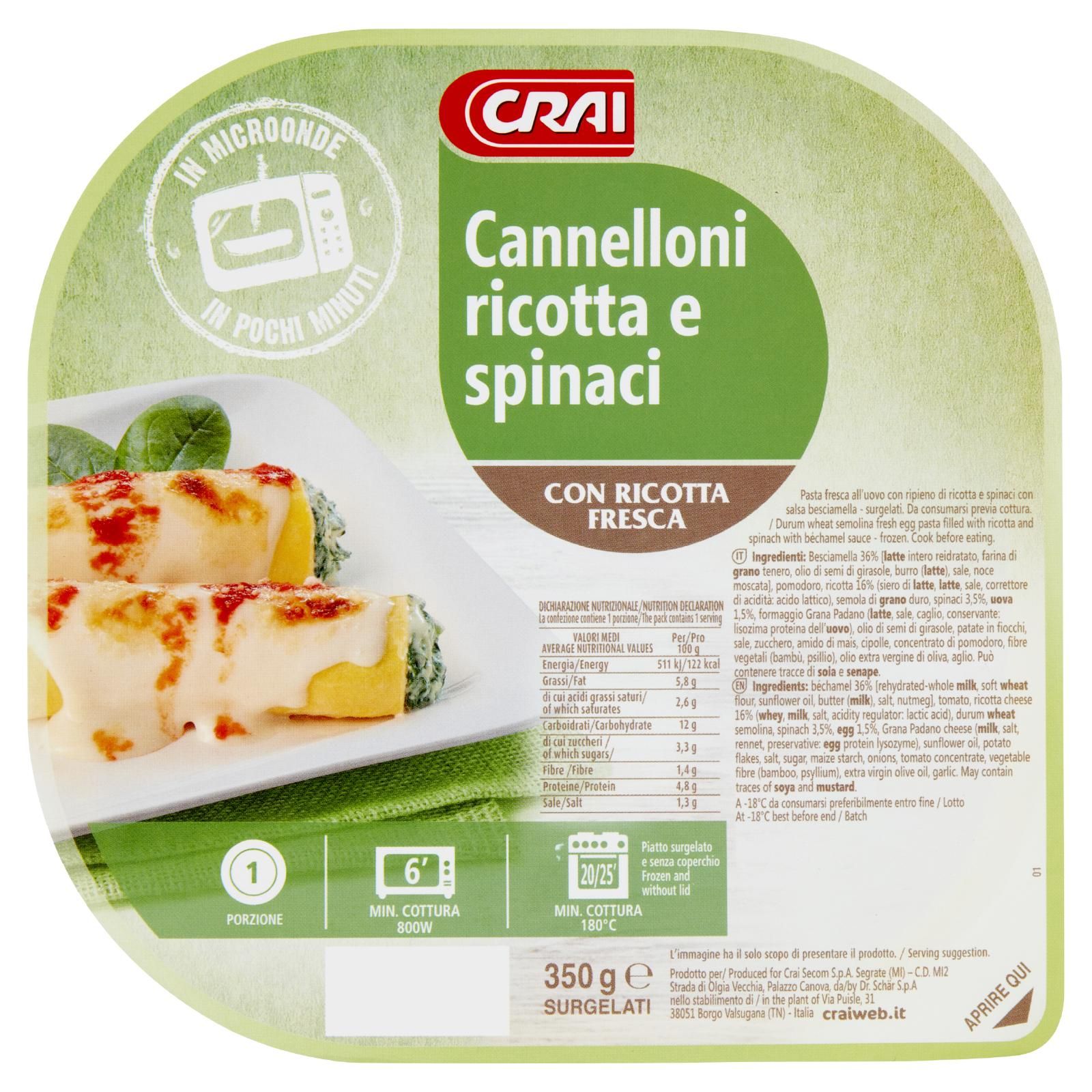 Crai Cannelloni ricotta e spinaci Surgelati 350 g