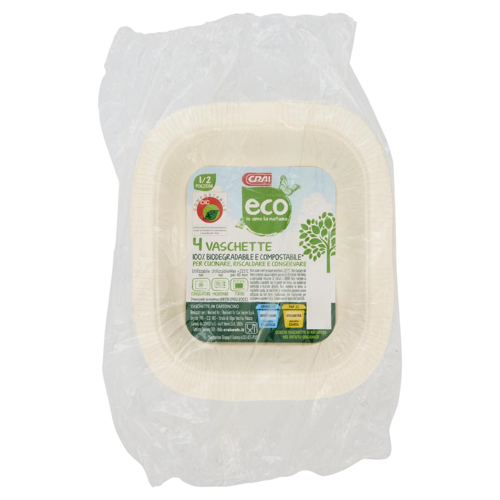 Crai eco Vaschette 100% Biodegradabile E Compostabile* 1/2 Porzioni 4 pz