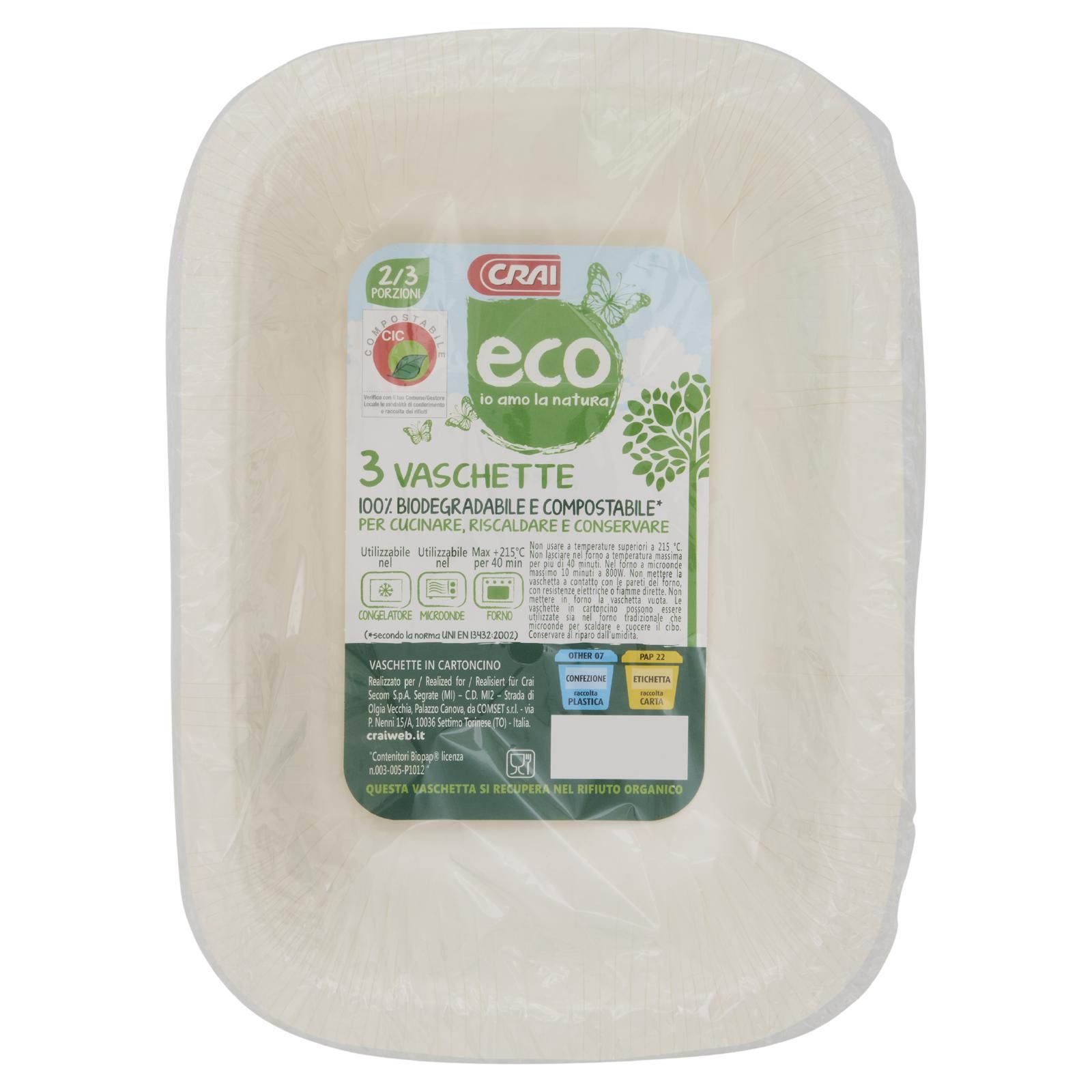 Crai eco Vaschette 100% Biodegradabile E Compostabile* 2/3 Porzioni 3 pz