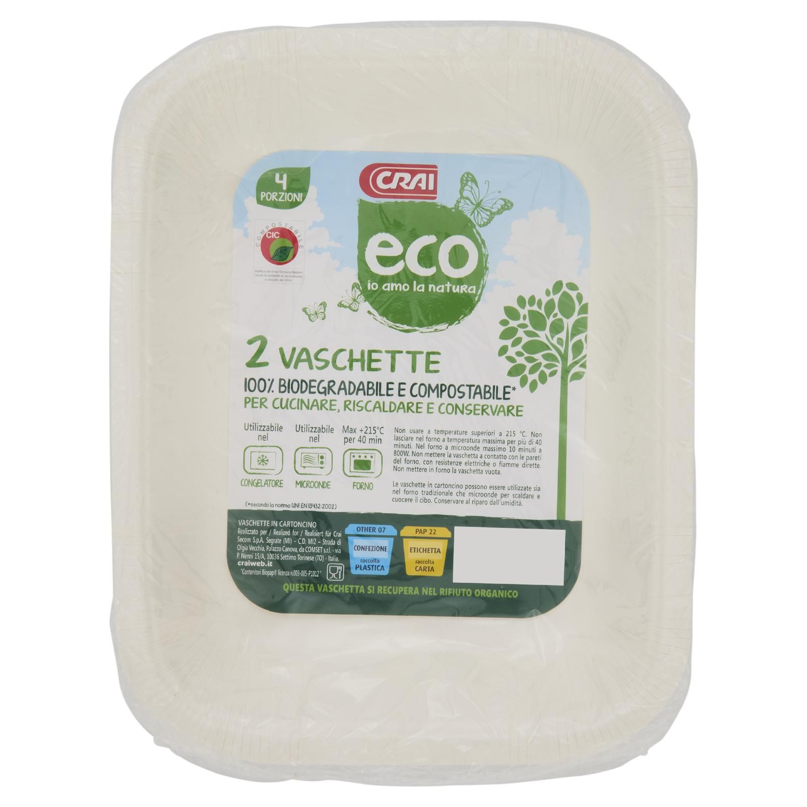 Crai eco Vaschette 100% Biodegradabile E Compostabile* 4 Porzioni 2 pz
