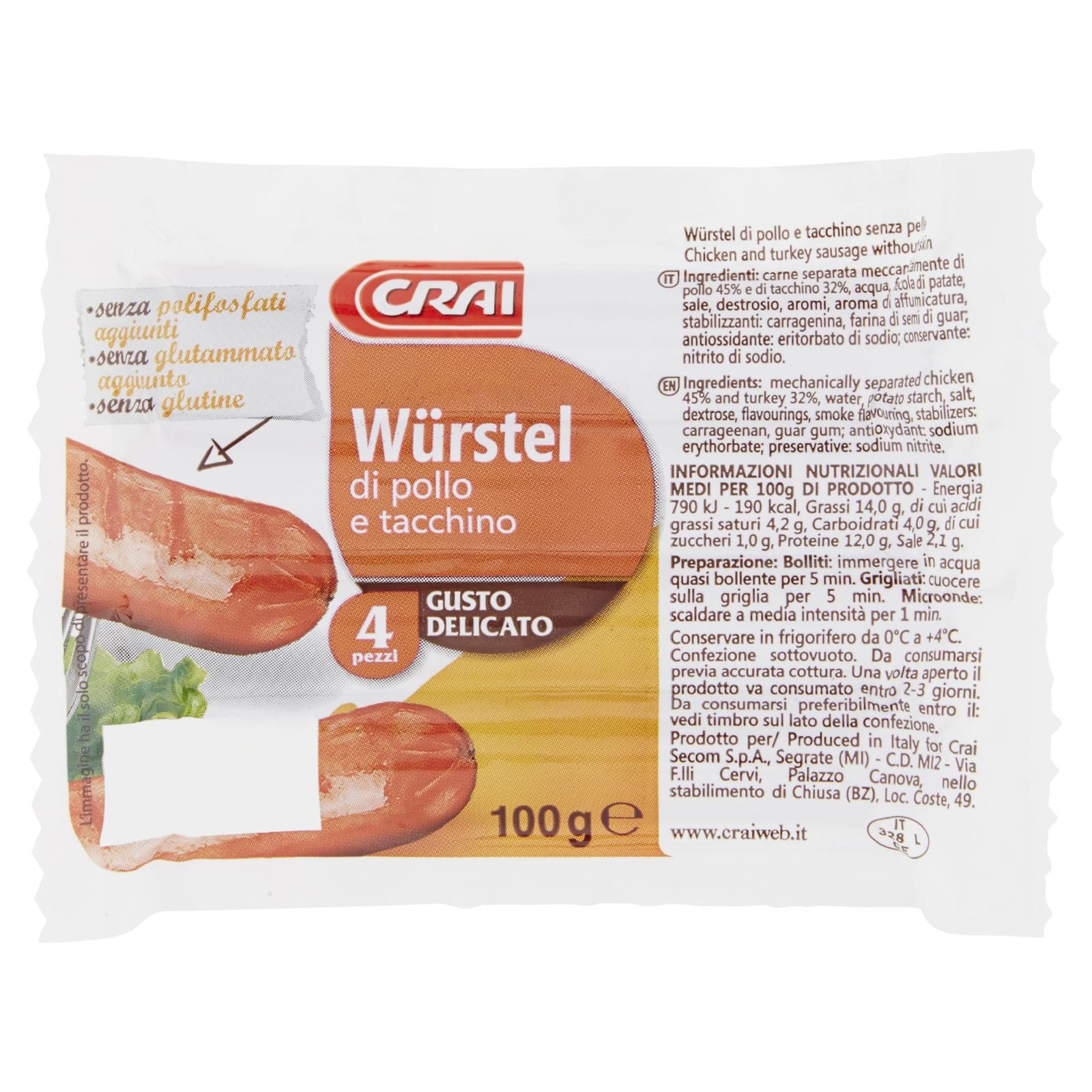 Crai Würstel di pollo e tacchino 4 pezzi 100 g