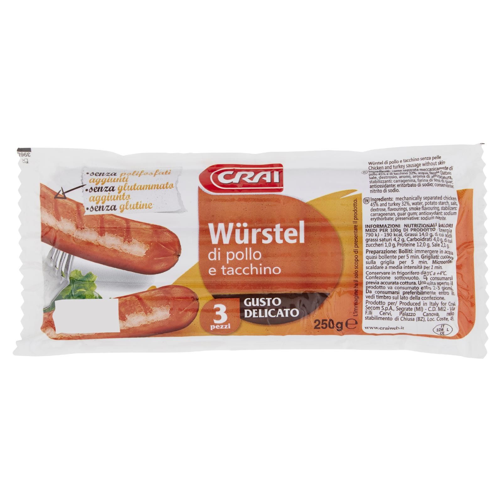 Crai Würstel di pollo e tacchino 3 pezzi 250 g