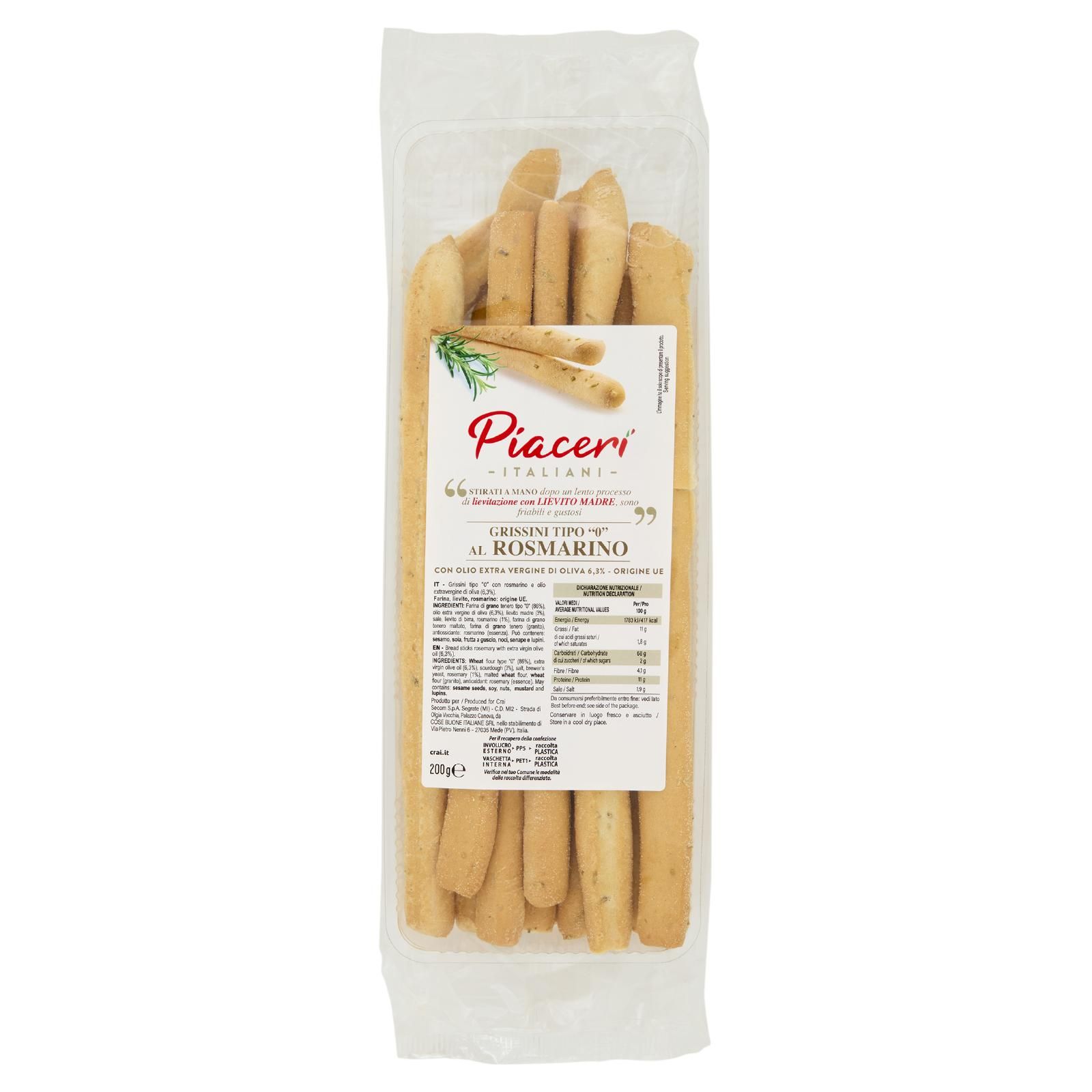 Piaceri Italiani Grissini Tipo "0" Al Rosmarino 200 g