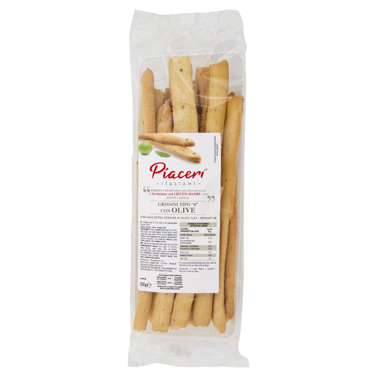 Piaceri Italiani Grissini Tipo "0" Con Olive 200 g