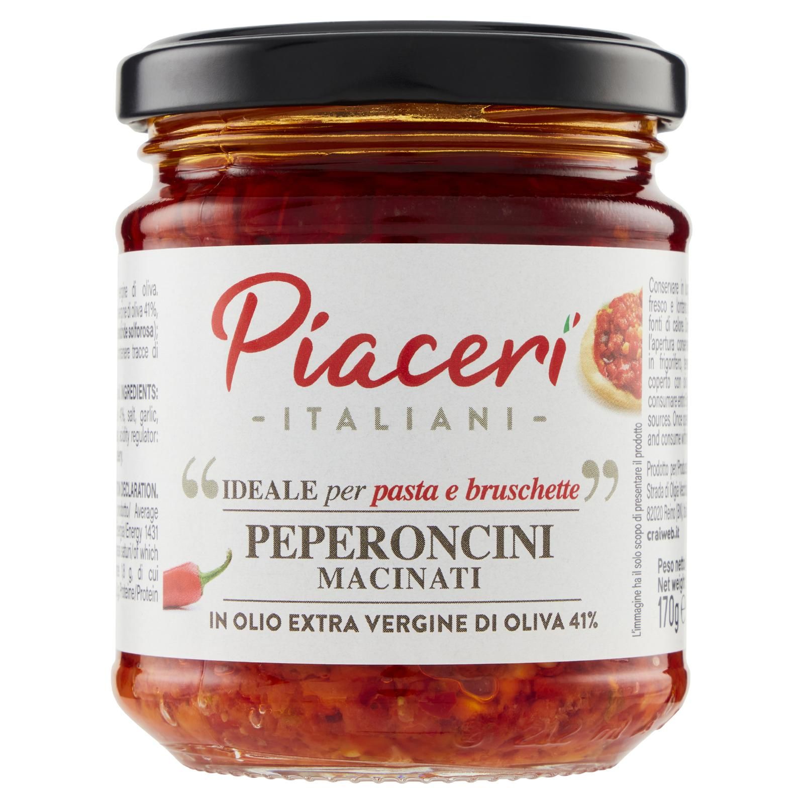 Crai Piaceri Italiani Peperoncini Macinati In Olio Extra Vergine Di Oliva 41% 170 g