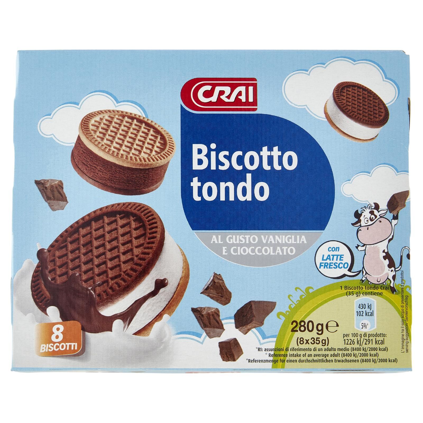 Crai Biscotto tondo al Gusto Vaniglia e Cioccolato 8 x 35 g