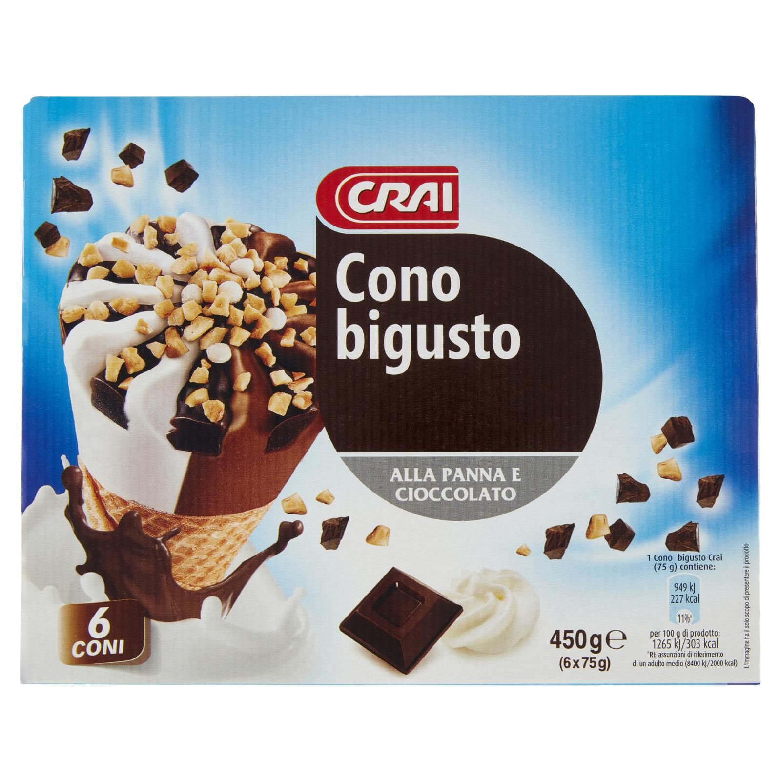 Crai Cono bigusto alla Panna e Cioccolato 6 x 75 g