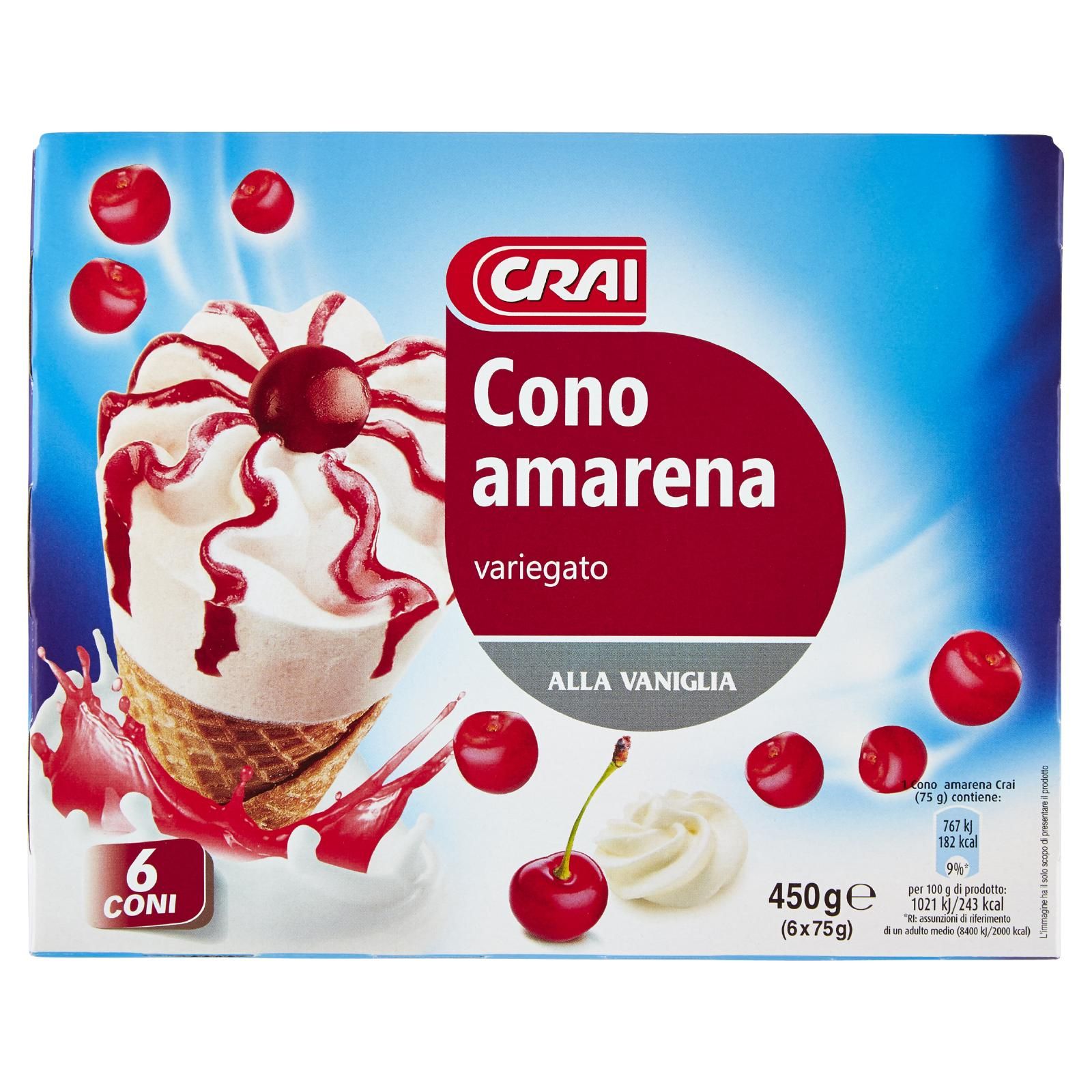 Crai Cono amarena variegato 6 x 75 g