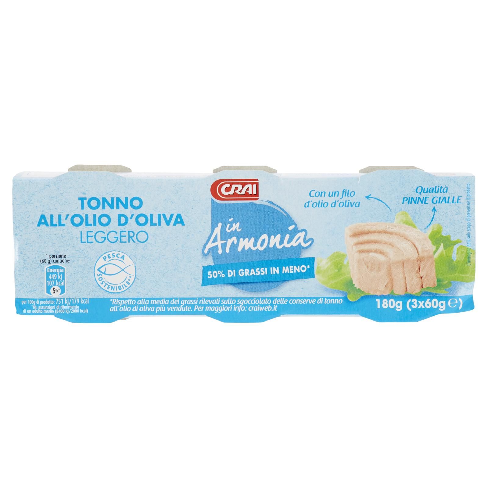 Crai in Armonia Tonno All'Olio d'Oliva Leggero 3 x 60 g