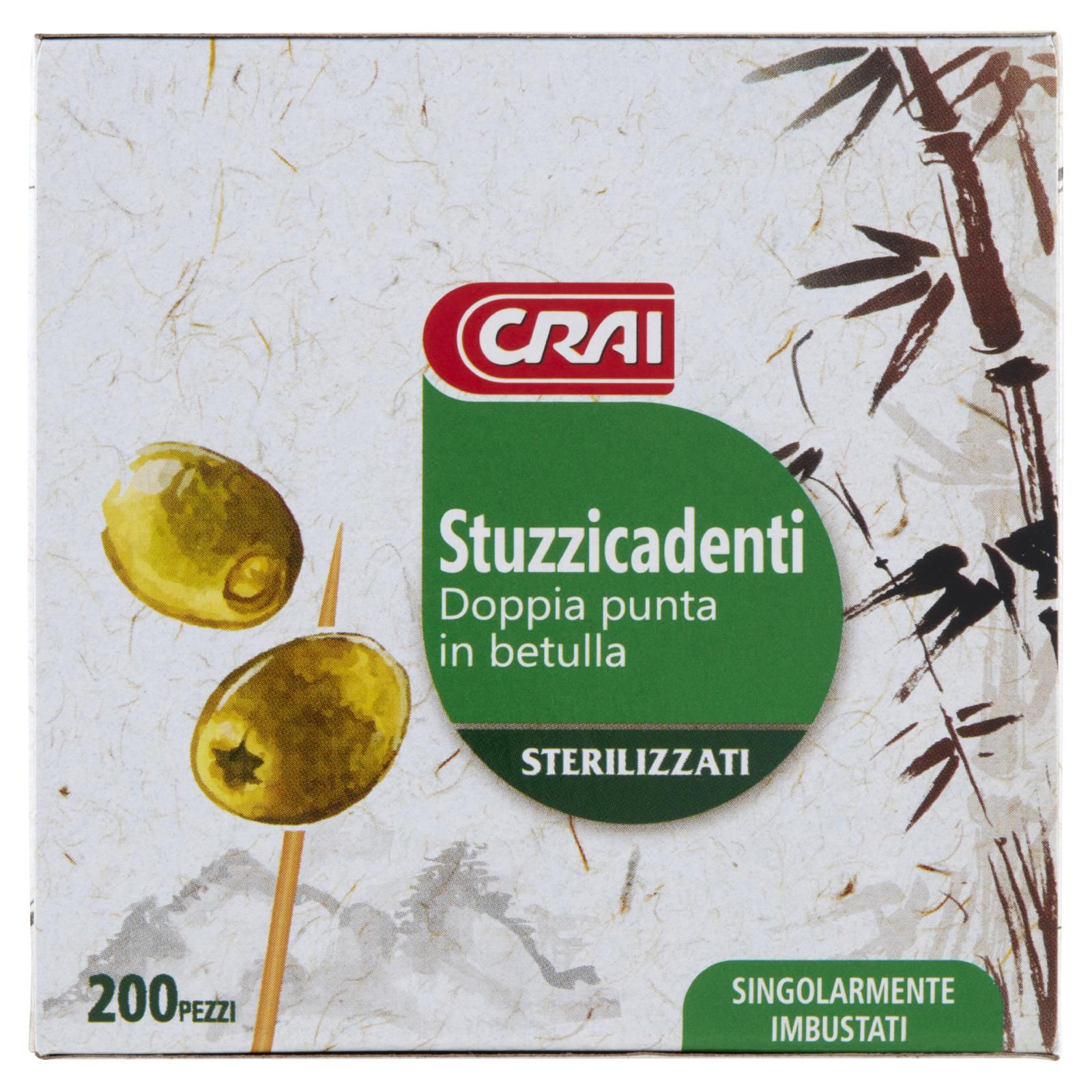 Crai Stuzzicadenti Doppia punta in betulla Singolarmente Imbustati 200 pz