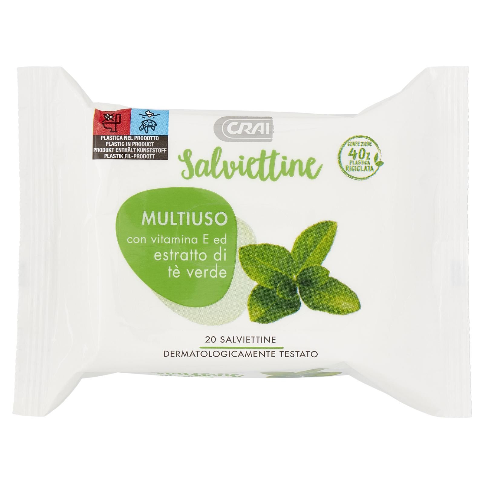 Crai Salviettine Multiuso con vitamina E ed estratto di tè verde 20 pz