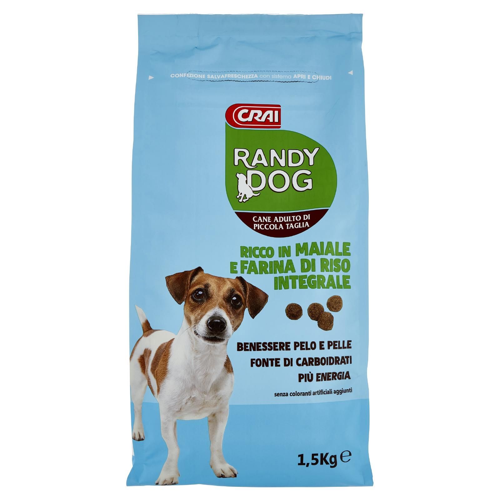 Crai Randy Dog Cane Adulto Di Piccola Taglia Ricco In Maiale E Farina Di Riso Integrale 1,5 kg