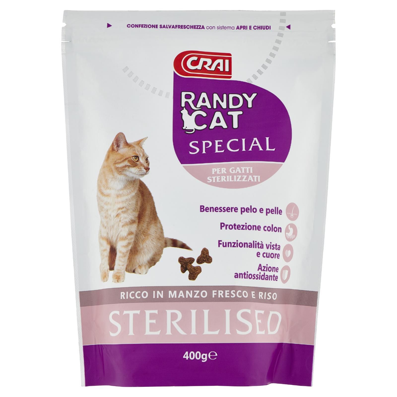 Crai Randy Cat Special Sterilised Per Gatti Sterilizzati Ricco In Manzo Fresco E Riso 400 g