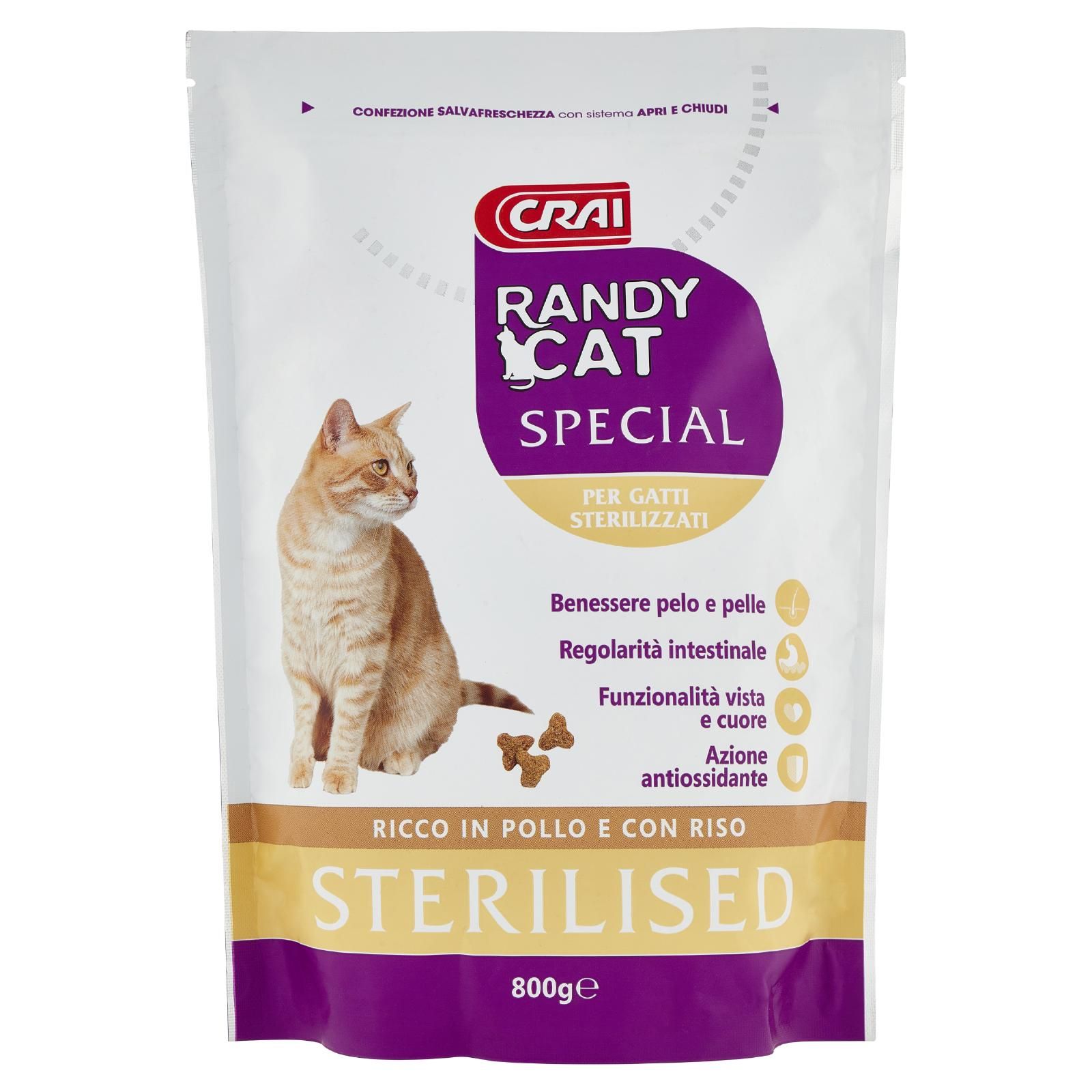 Crai Randy Cat Special Sterilised Per Gatti Sterilizzati Ricco In Pollo E Con Riso 800 g