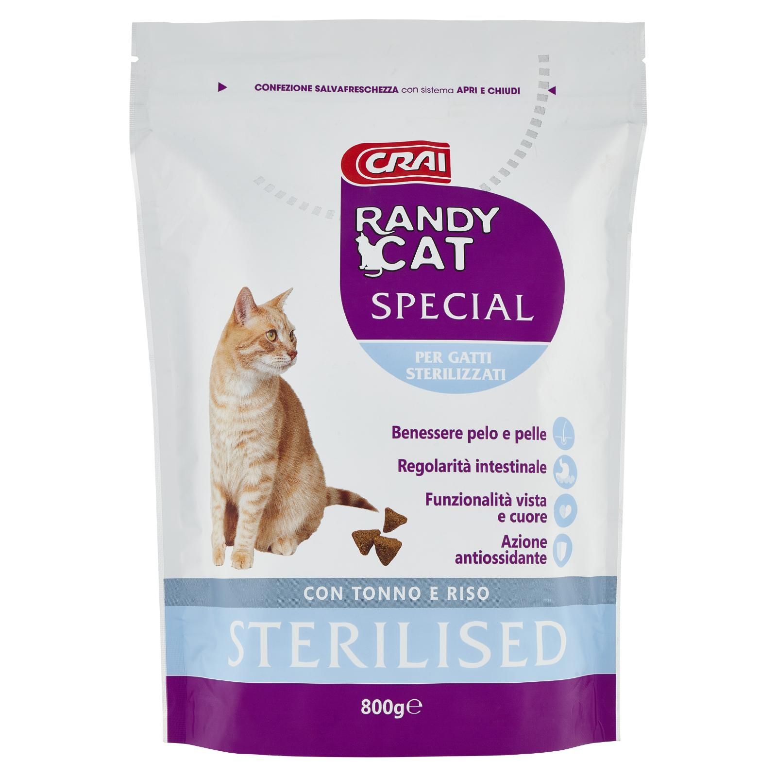 Crai Randy Cat Special Sterilised Per Gatti Sterilizzati Con Tonno E Riso 800 g