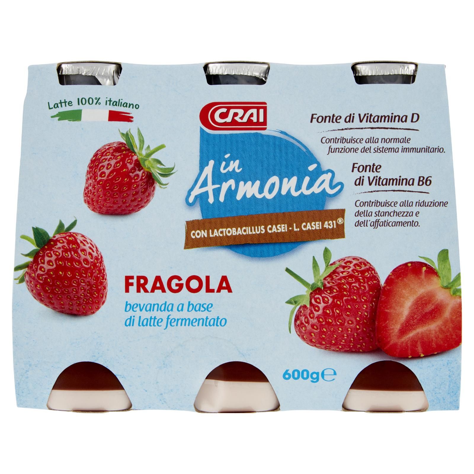 Crai in Armonia Fragola bevanda a base di latte fermentato 6 x 100 g