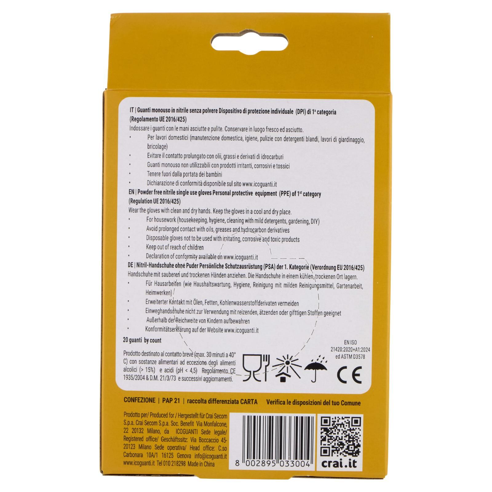 Crai Guanti monouso Latex Free in nitrile Taglia L 20 pz