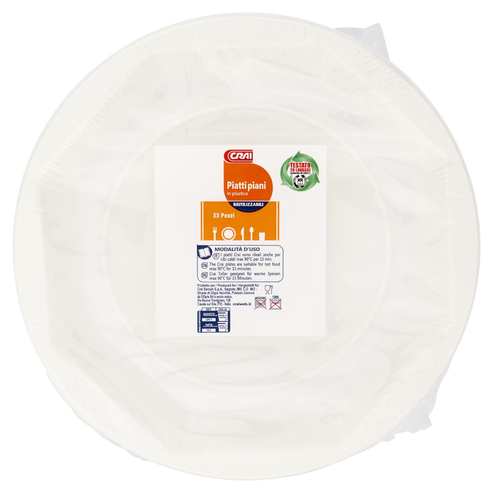 Crai Piatti piani in plastica Riutilizzabili 33 pz