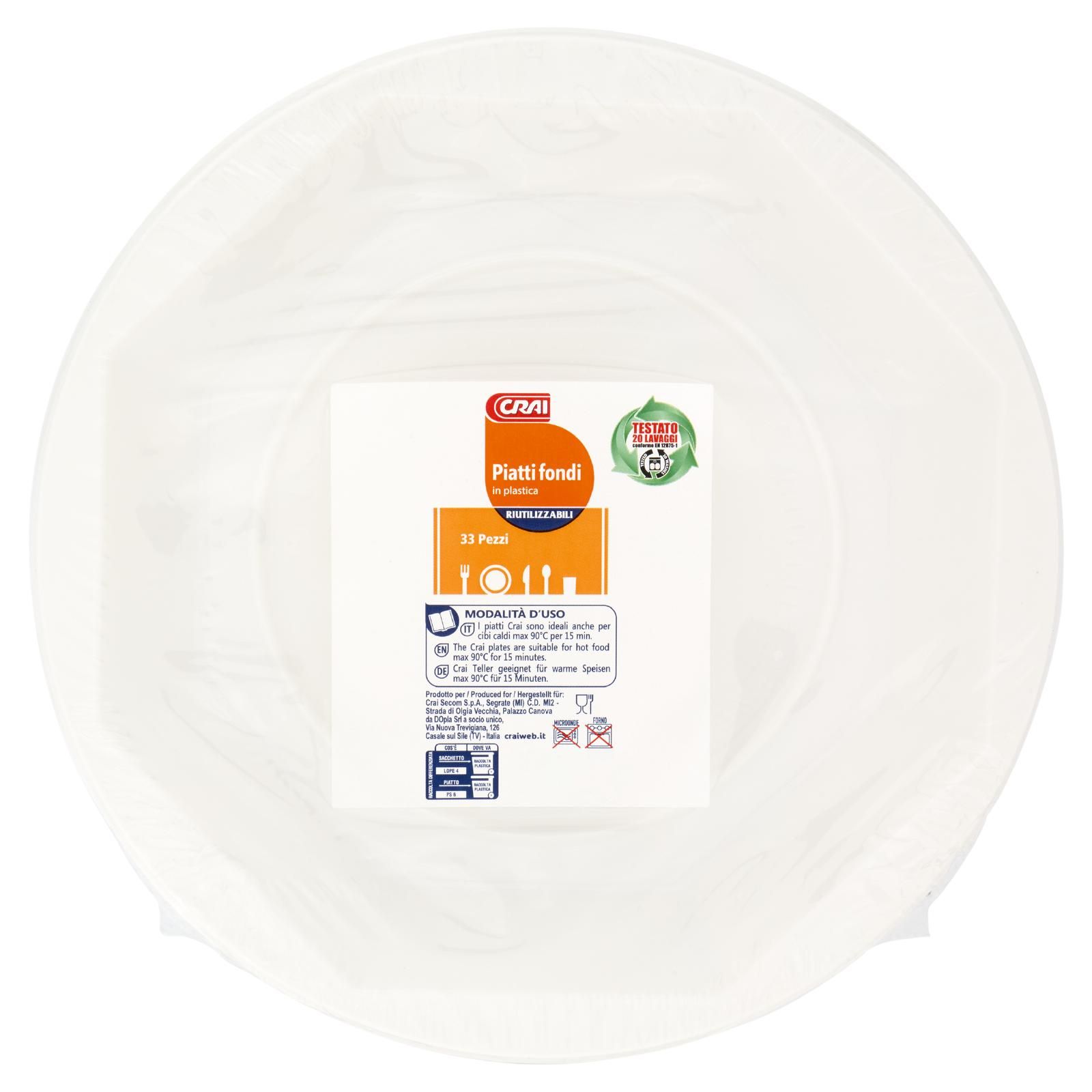 Crai Piatti fondi in plastica Riutilizzabili 33 pz