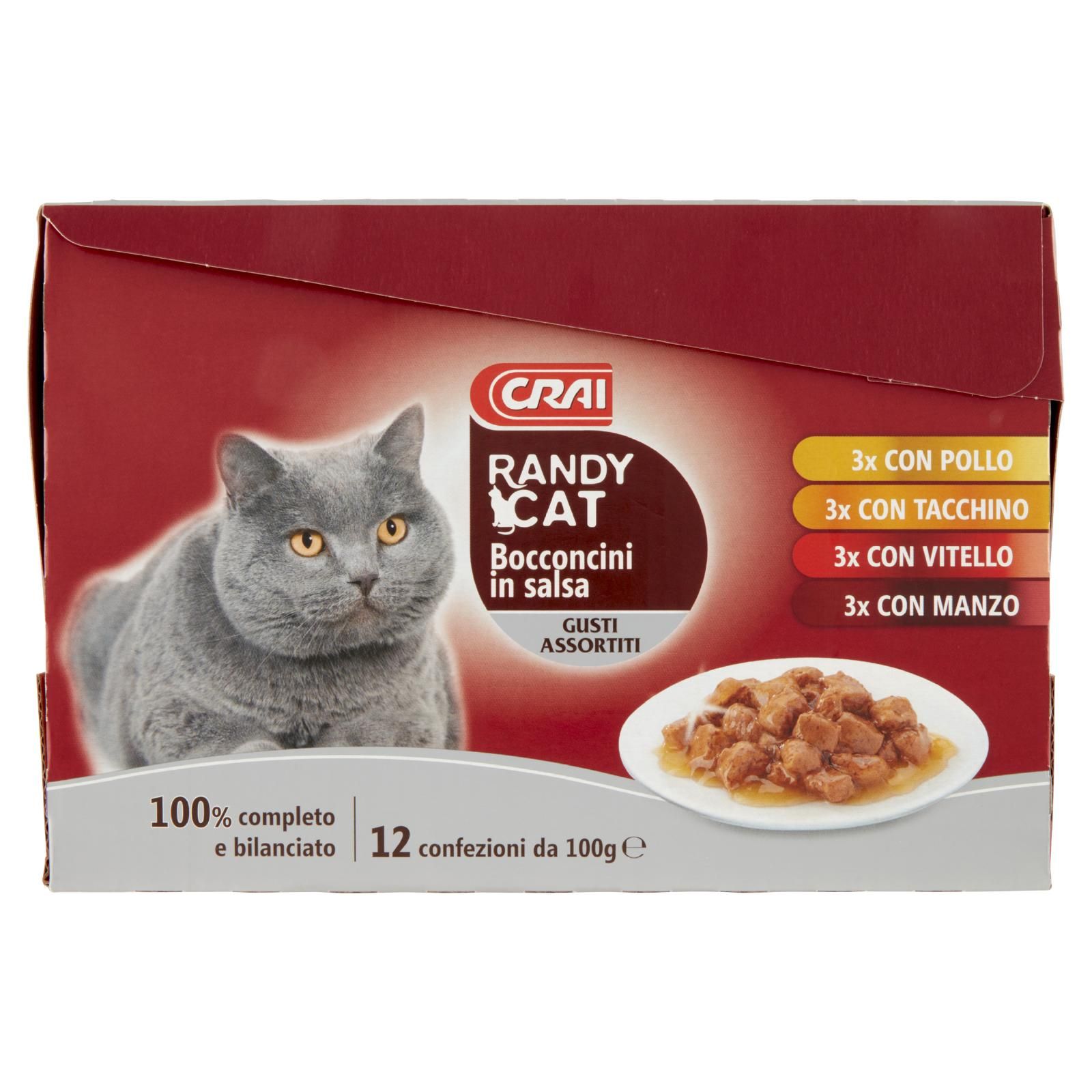 Crai Randy Cat Bocconcini in salsa 3x pollo, 3x tacchino, 3x manzo, 3x vitello 12 x 100 g