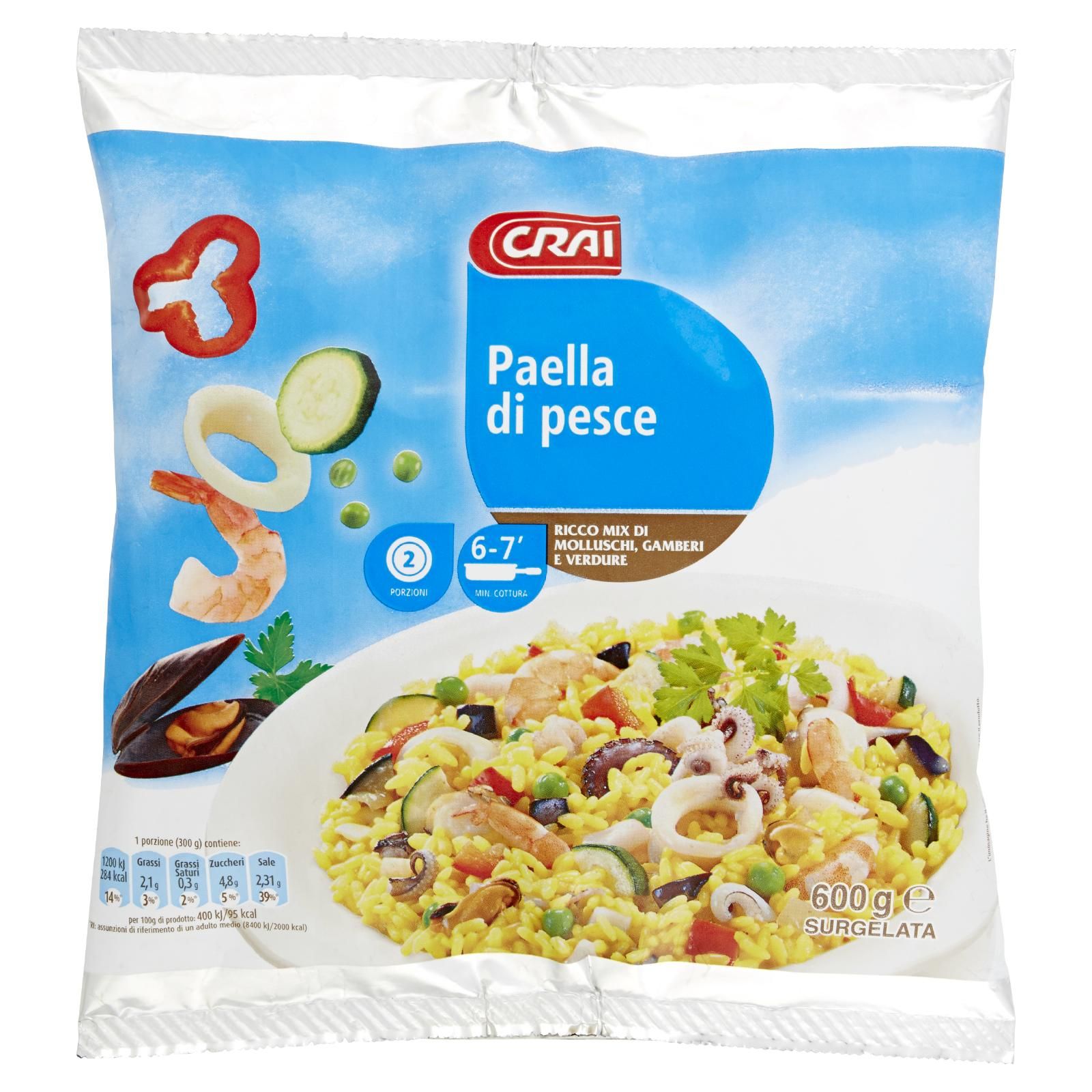 Crai Paella di pesce Ricco Mix Di Molluschi, Gamberi E Verdure Surgelata 600 g