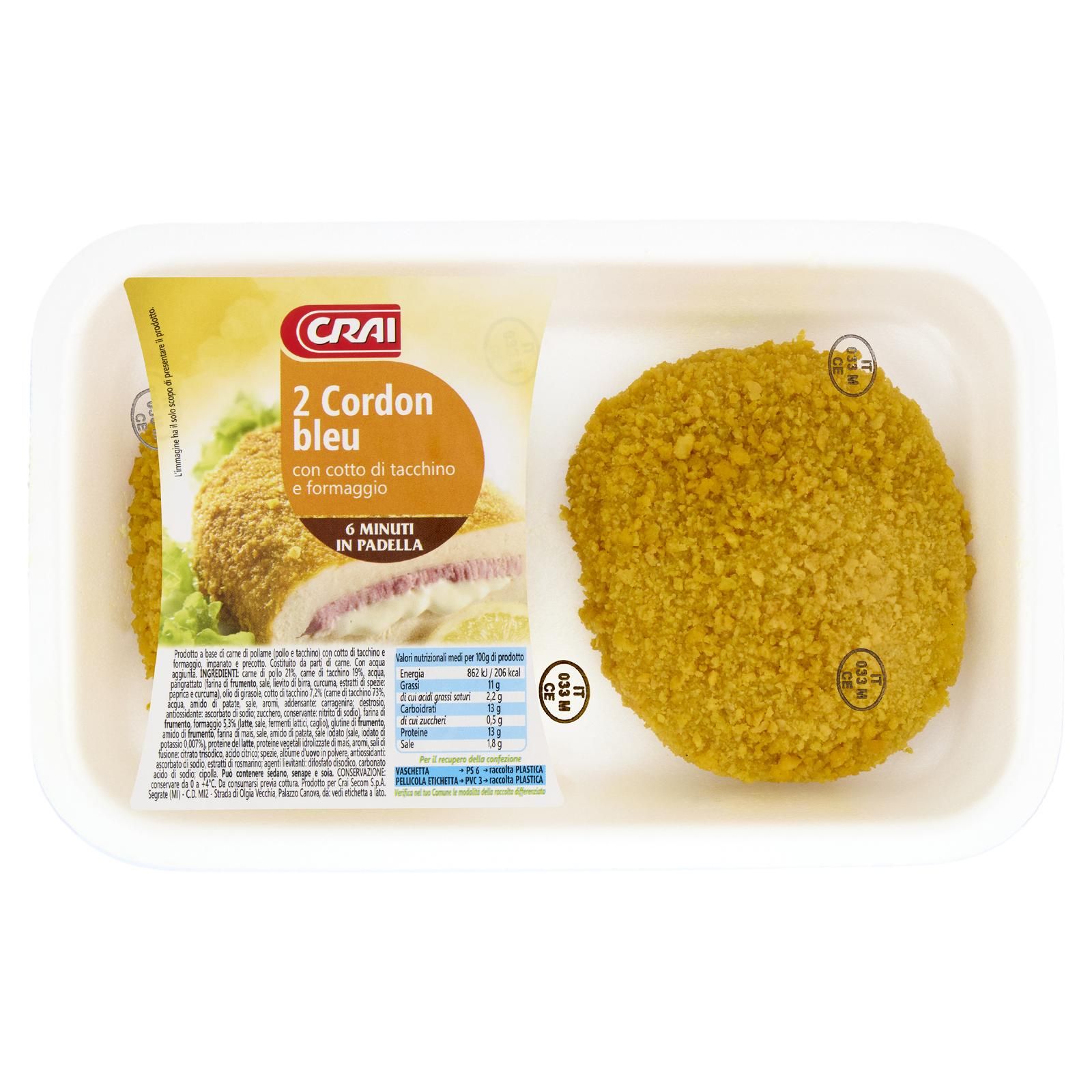 Crai 2 Cordon bleu con cotto di tacchino e formaggio 0,250 kg