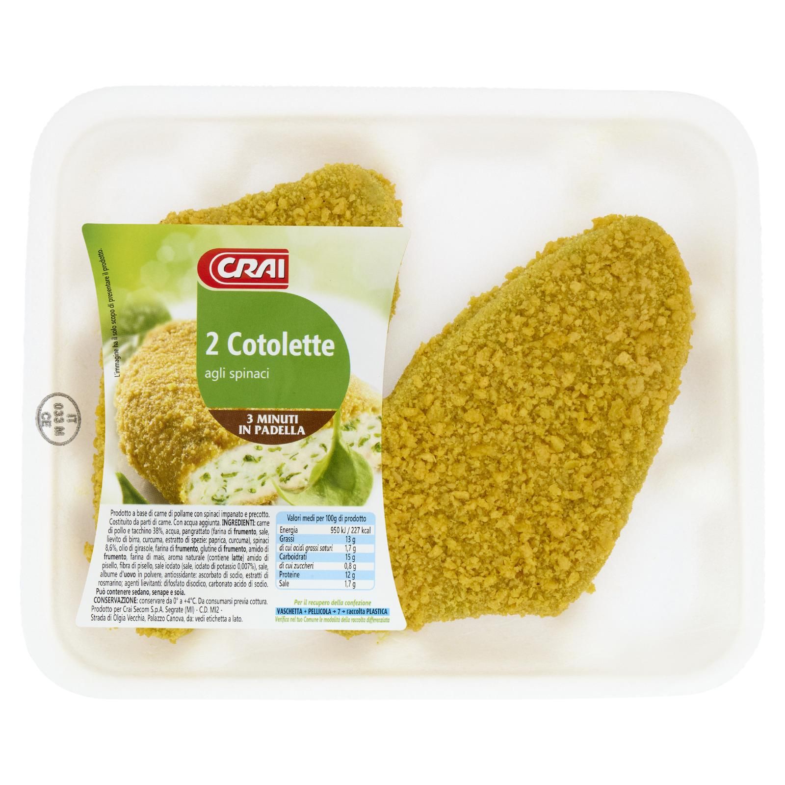 Crai 2 Cotolette agli spinaci 0,220 kg