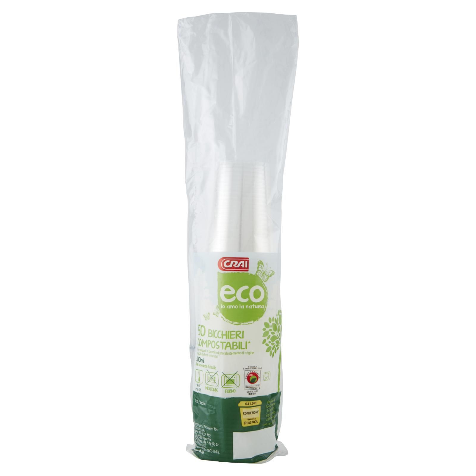 Crai eco Bicchieri Compostabili 200 ml 50 pz