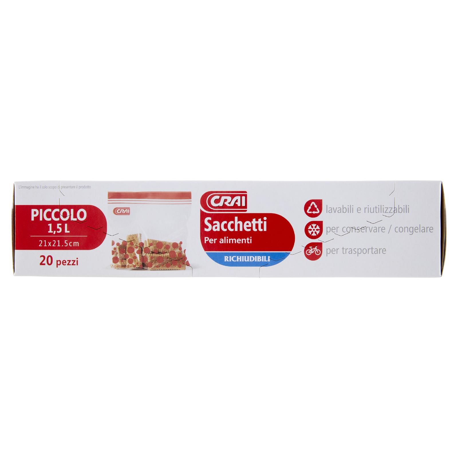 Crai Sacchetti Per alimenti Richiudibili Piccolo 1,5 L 21x21,5 cm 20 pz
