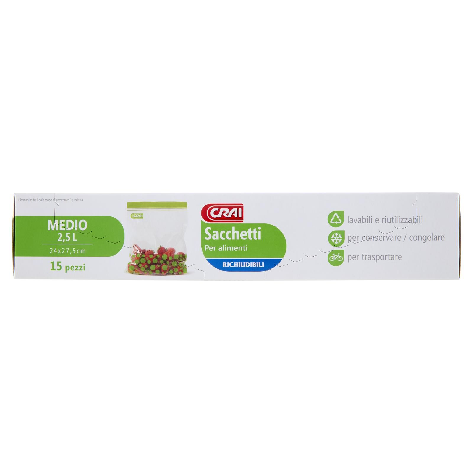 Crai Sacchetti Per alimenti Richiudibili Medio 2,5 L 24x27,5 cm 15 pz