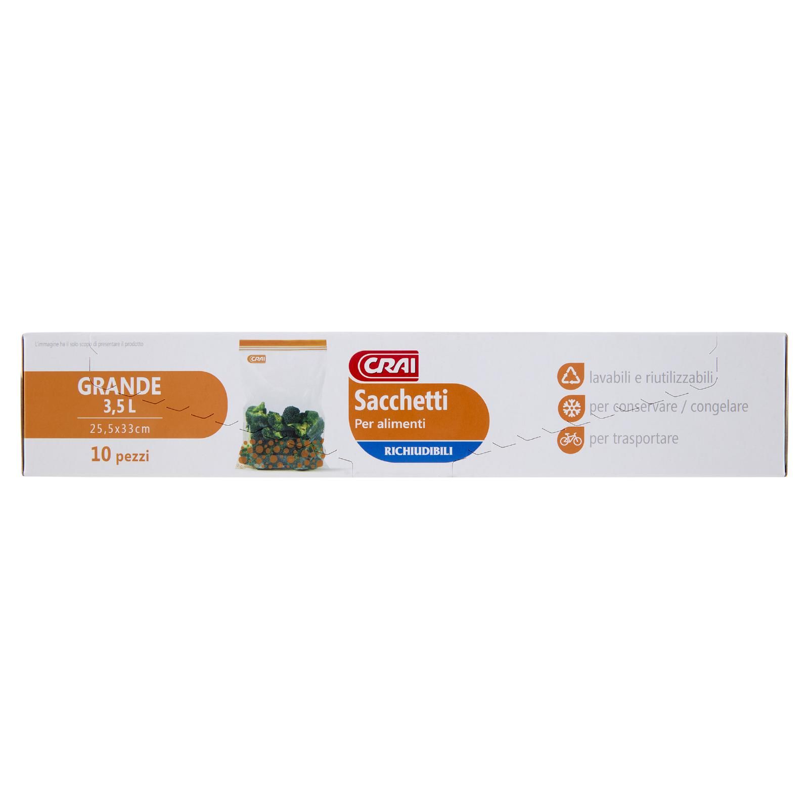 Crai Sacchetti Per alimenti Richiudibili Grande 3,5 L 25,5x33 cm 10 pz