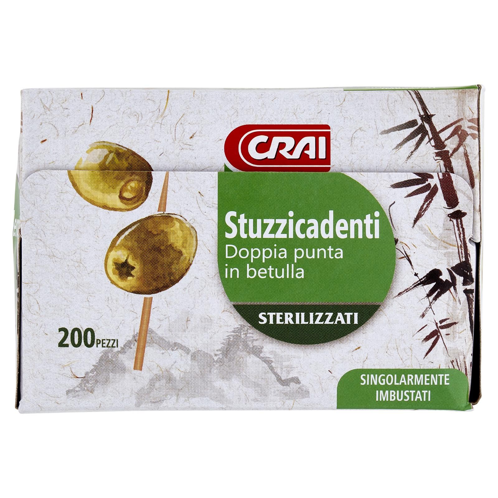 Crai Stuzzicadenti Doppia punta in betulla Singolarmente Imbustati 200 pz