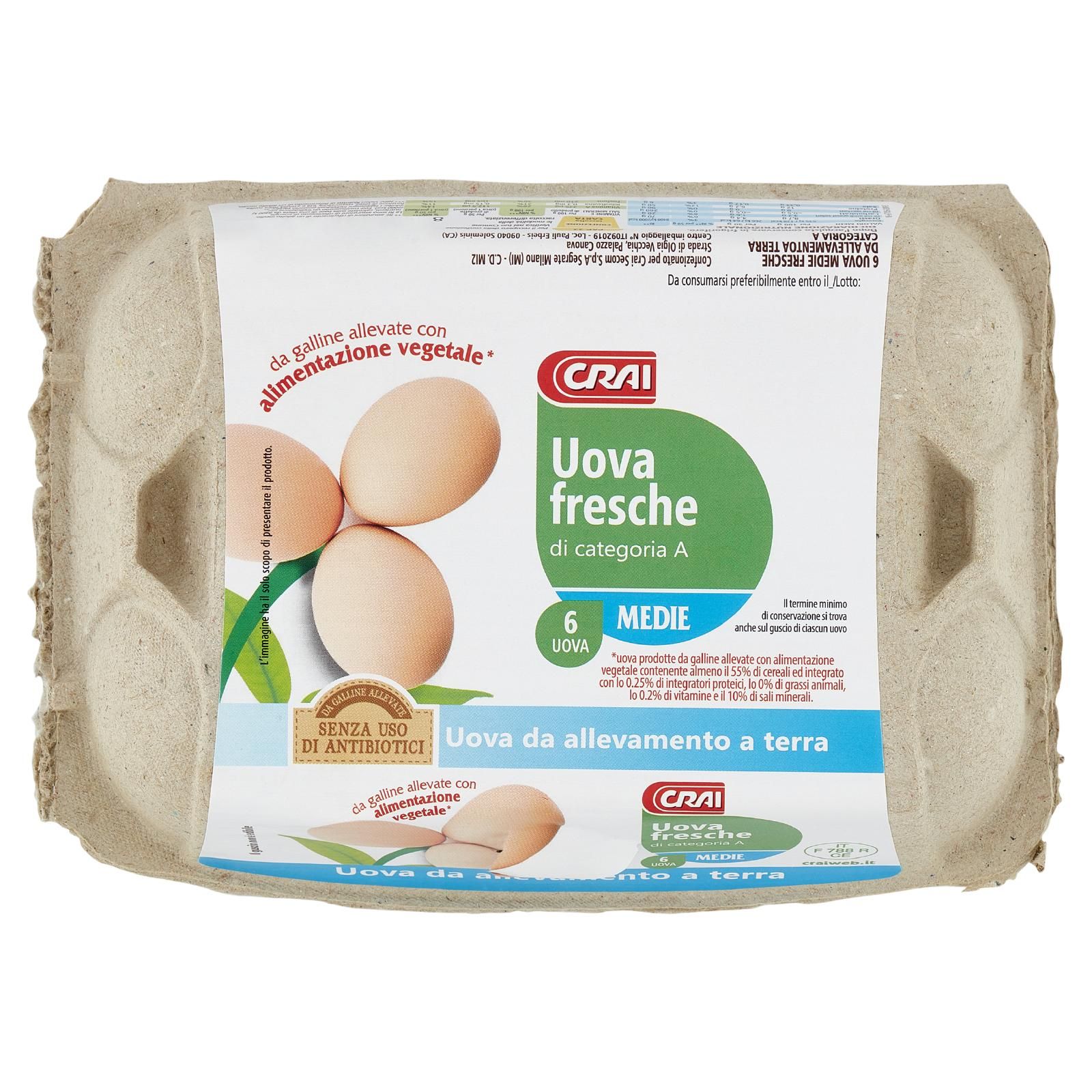 Crai Uova fresche di categoria A Medie 6 Uova da allevamento a terra