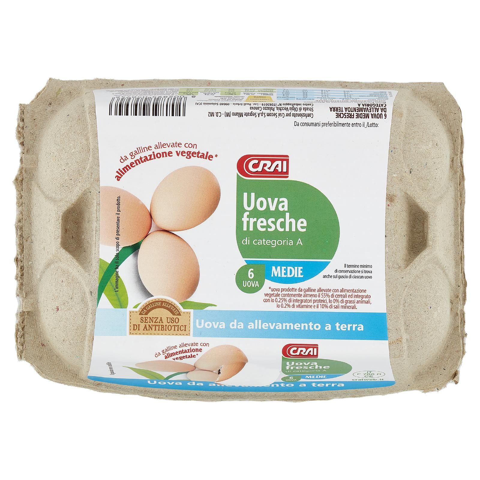 Crai Uova fresche di categoria A Medie 6 Uova da allevamento a terra