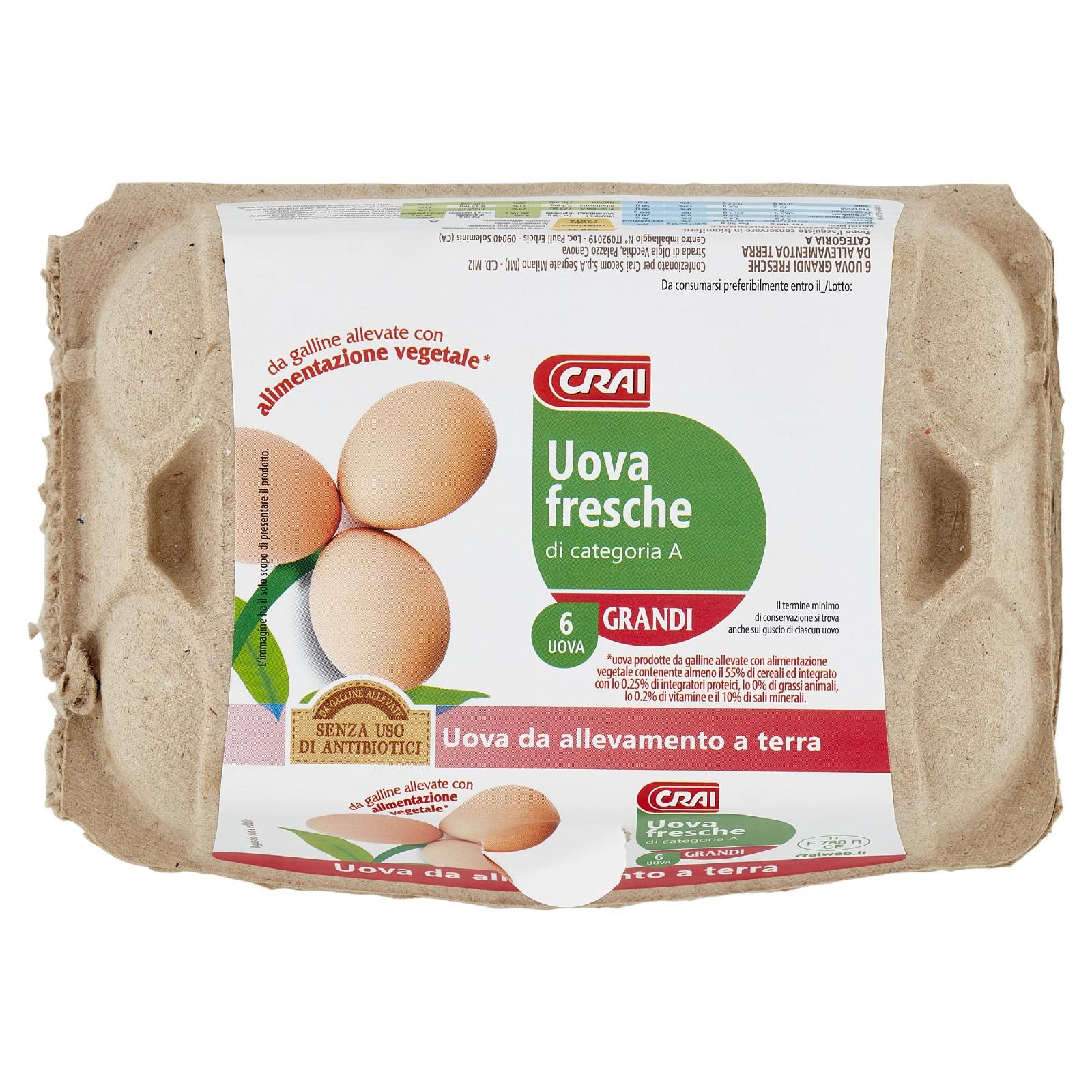 Crai Uova fresche di categoria A Grandi 6 Uova da allevamento a terra