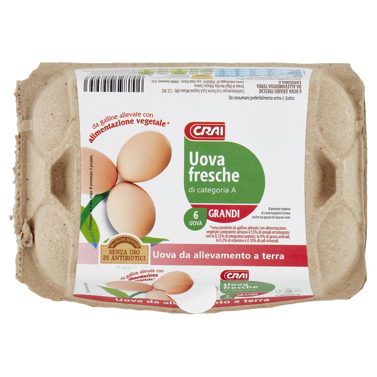 Crai Uova fresche di categoria A Grandi 6 Uova da allevamento a terra