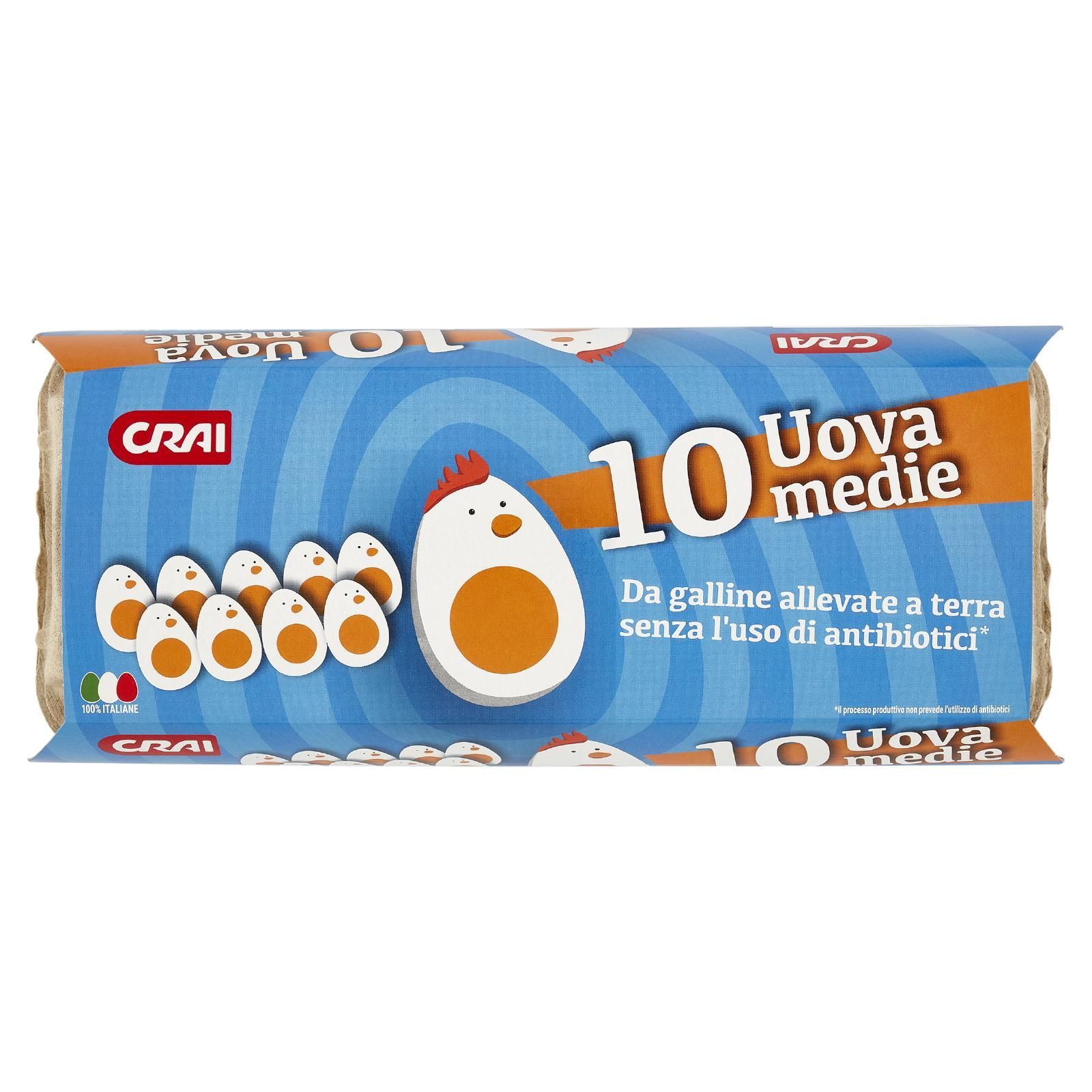 Crai 10 Uova medie Da galline allevate a terra senza l'uso di antibiotici*