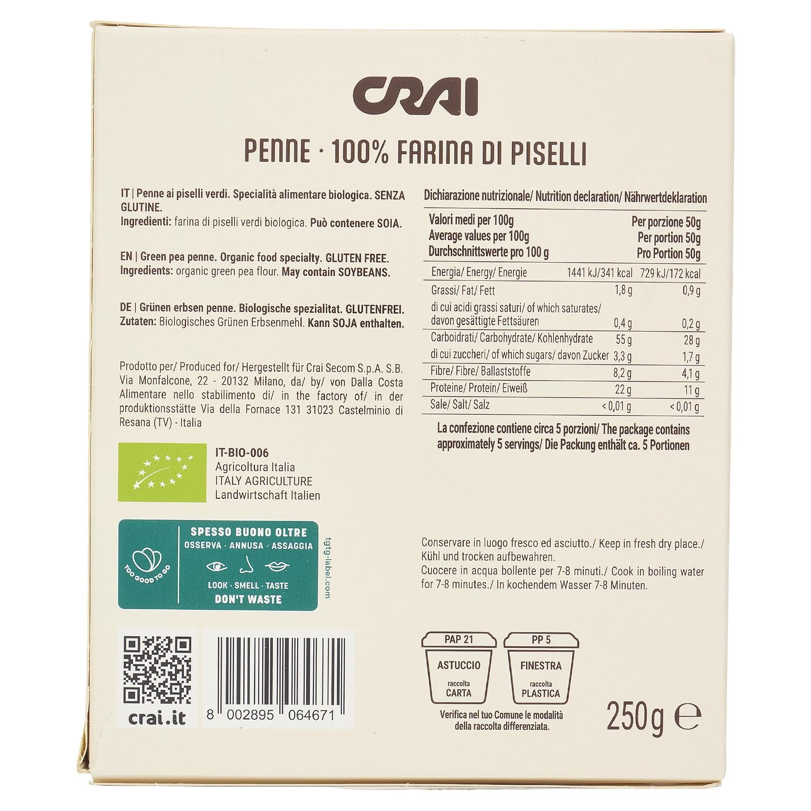 Crai Penne Di Piselli Verdi 250 g
