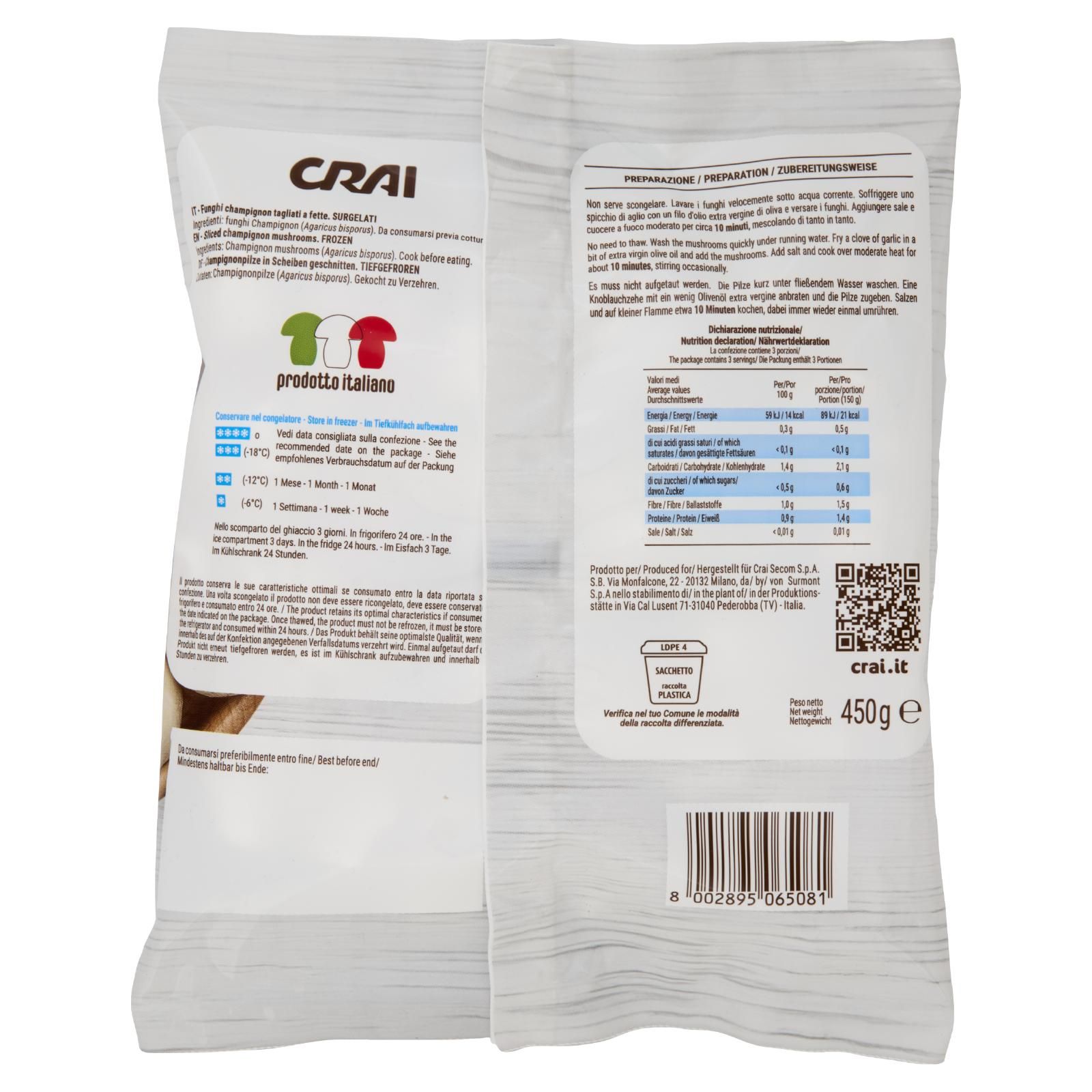 Crai Funghi Champignon a Fette Surgelati 450 g