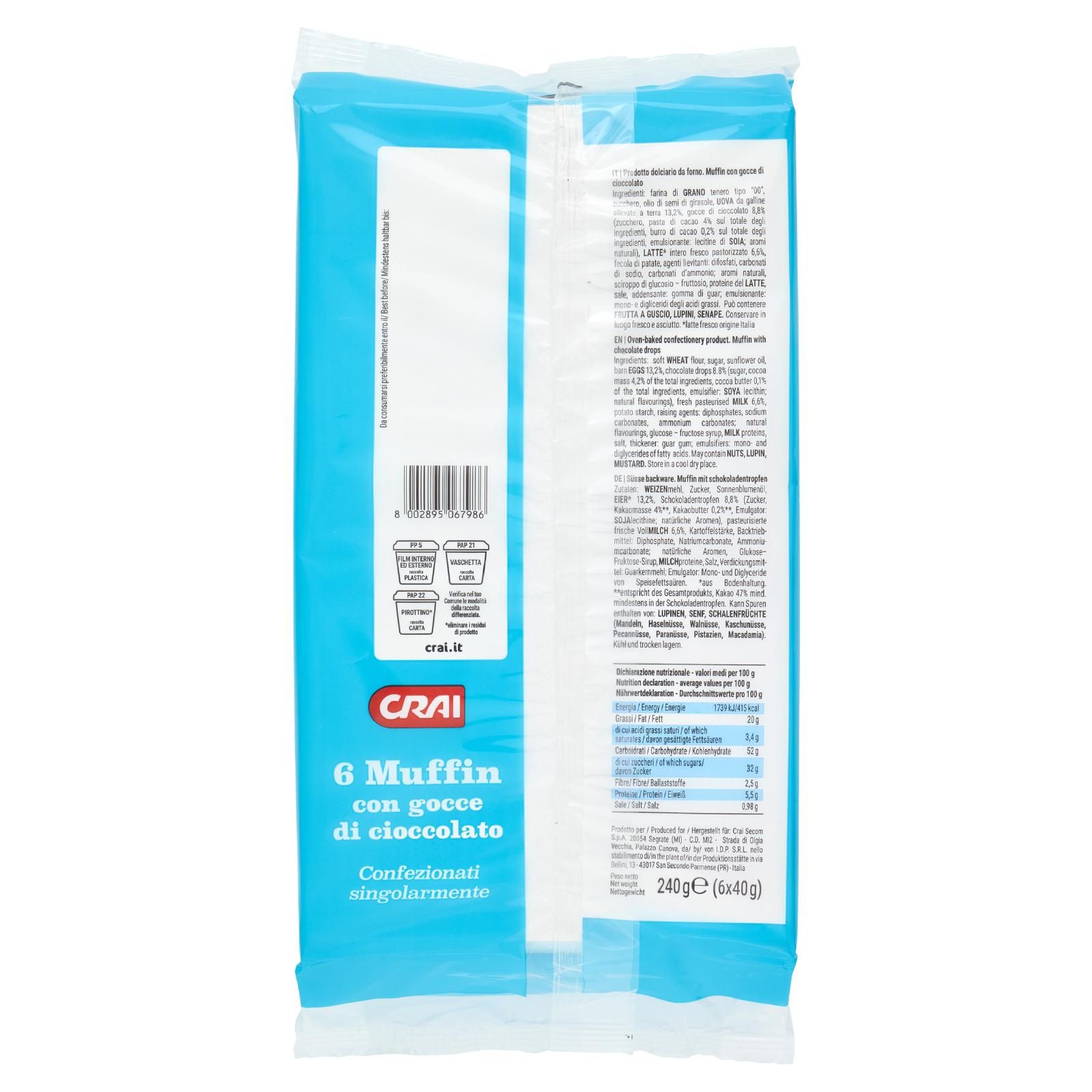 Crai Muffin con gocce di cioccolato 6 x 40 g
