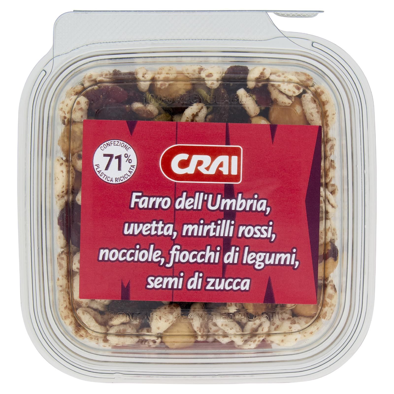 Crai Farro dell'Umbria, uvetta, mirtilli rossi, nocciole, fiocchi di legumi, semi di zucca 130 g