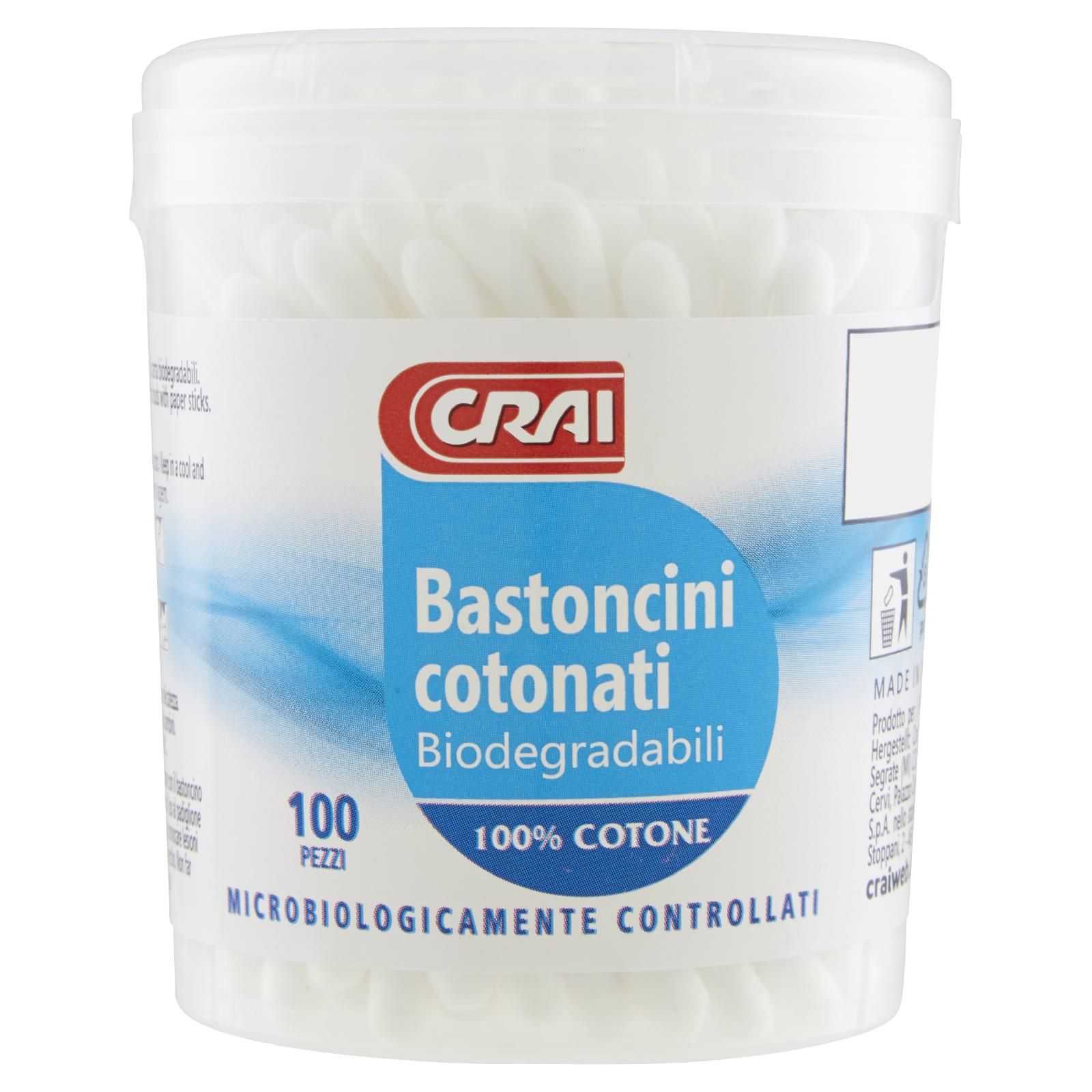 Crai Bastoncini cotonati Biodegradabili 100 pz