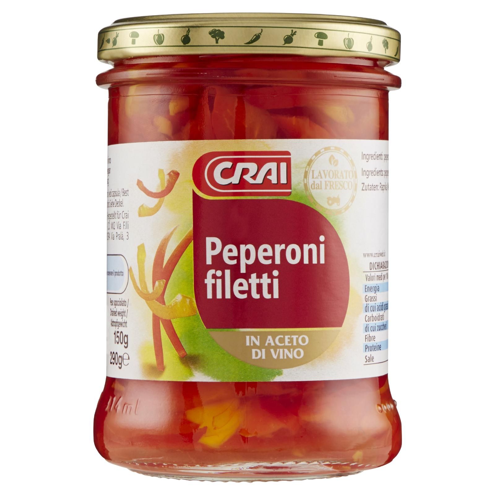 Crai Peperoni filetti In Aceto Di Vino 290 g