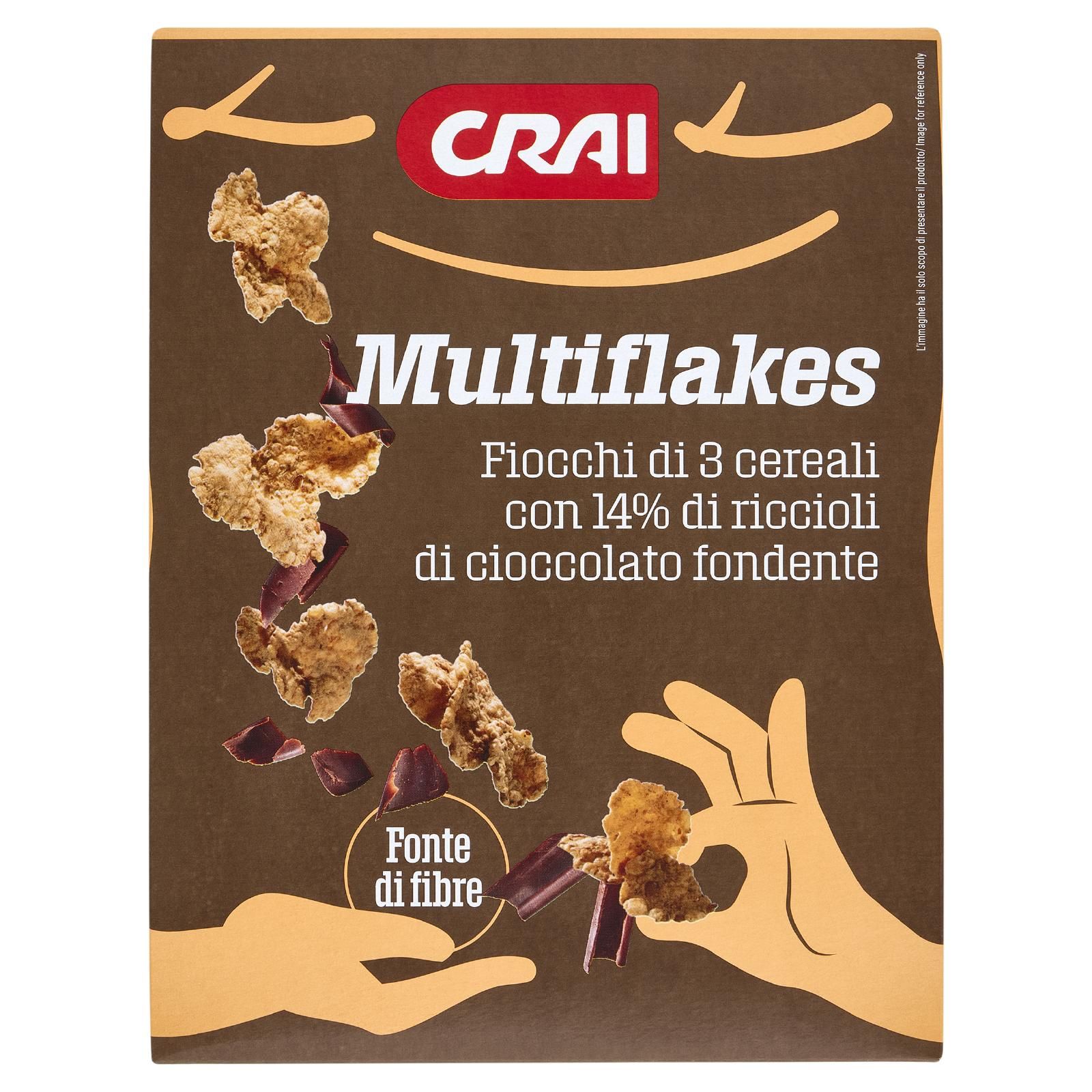 Crai Multiflakes Fiocchi di 3 cereali con 14% di riccioli di cioccolato fondente 300 g