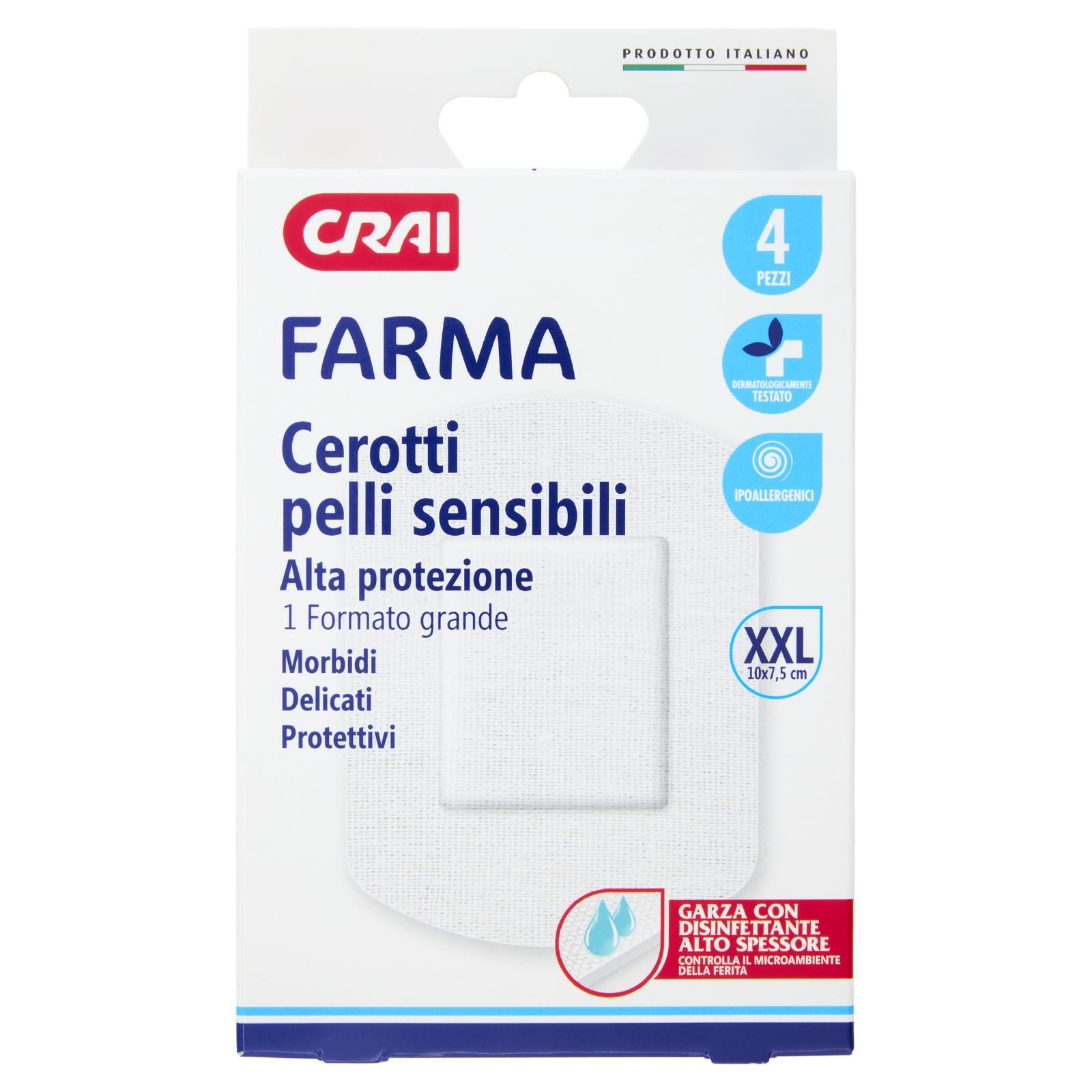 Crai Farma Cerotti pelli sensibili Alta protezione XXL 10x7,5 cm 4 pz